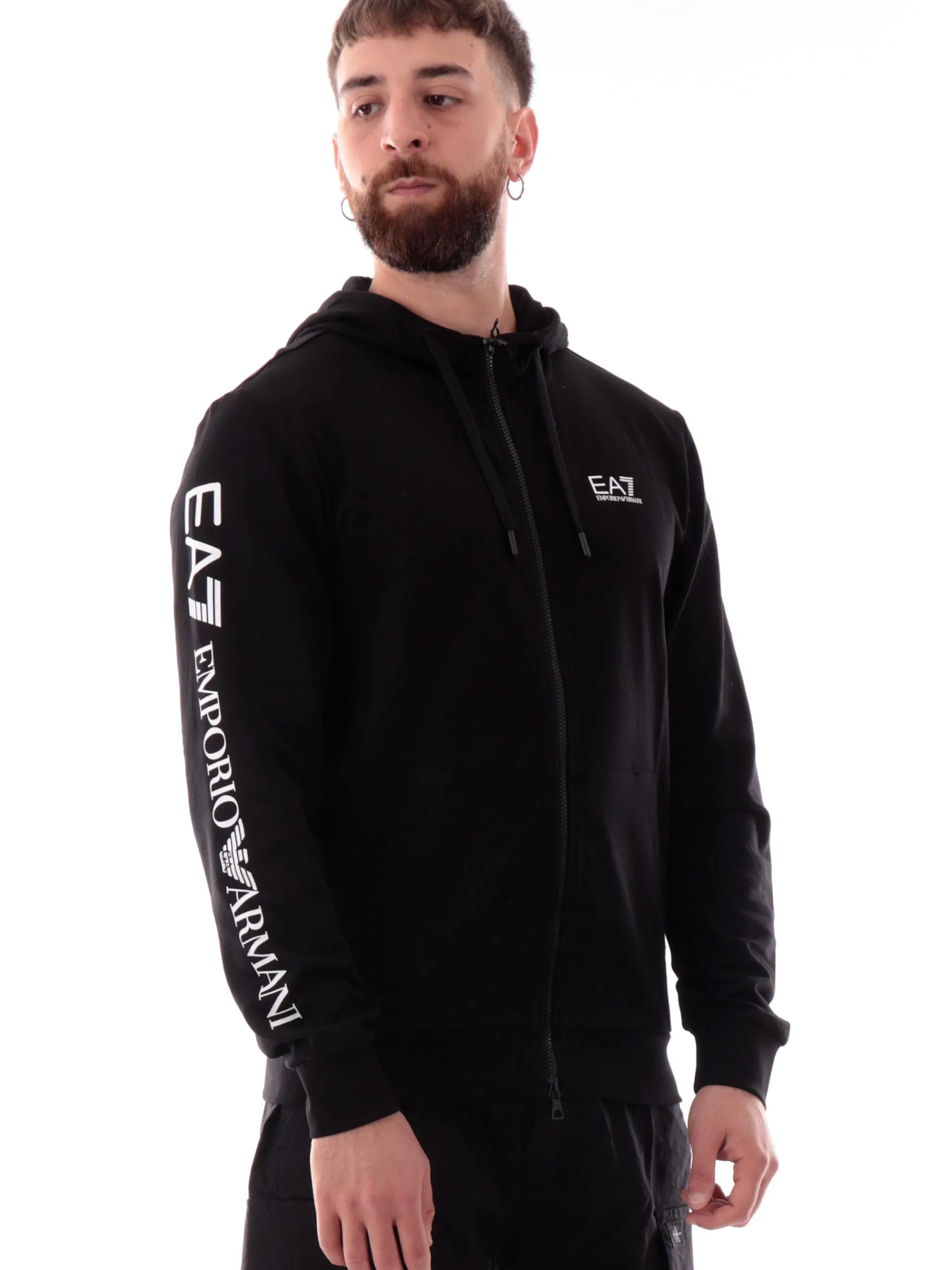 EMPORIO ARMANI 7 Felpe*Felpa Emporio Armani EA7 nera da uomo full zip con cappuccio 7M000568AF13512 MC001