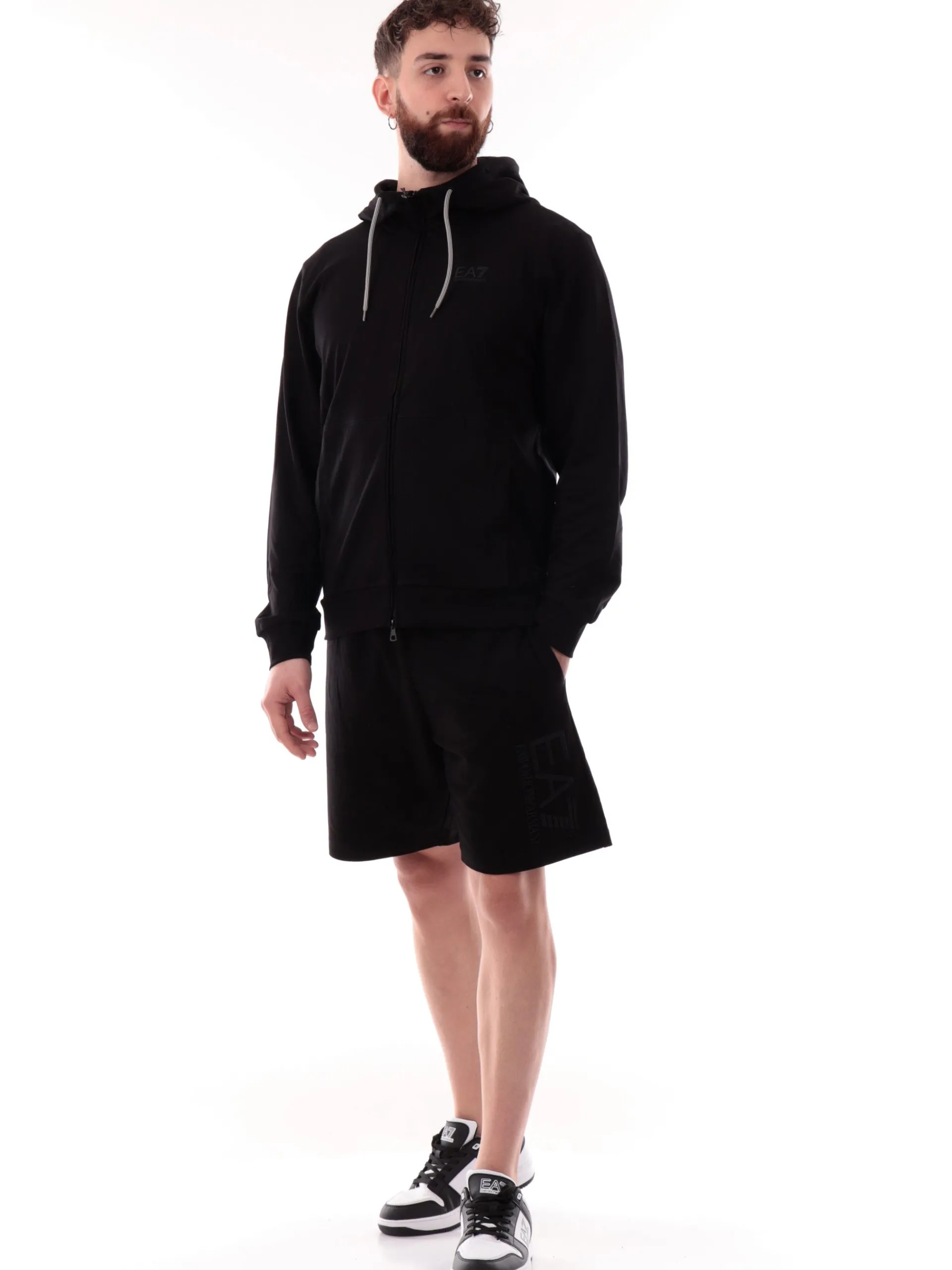 EMPORIO ARMANI 7 Felpe*Felpa Emporio Armani EA7 nera da uomo full zip con cappuccio 7M000231AF13512