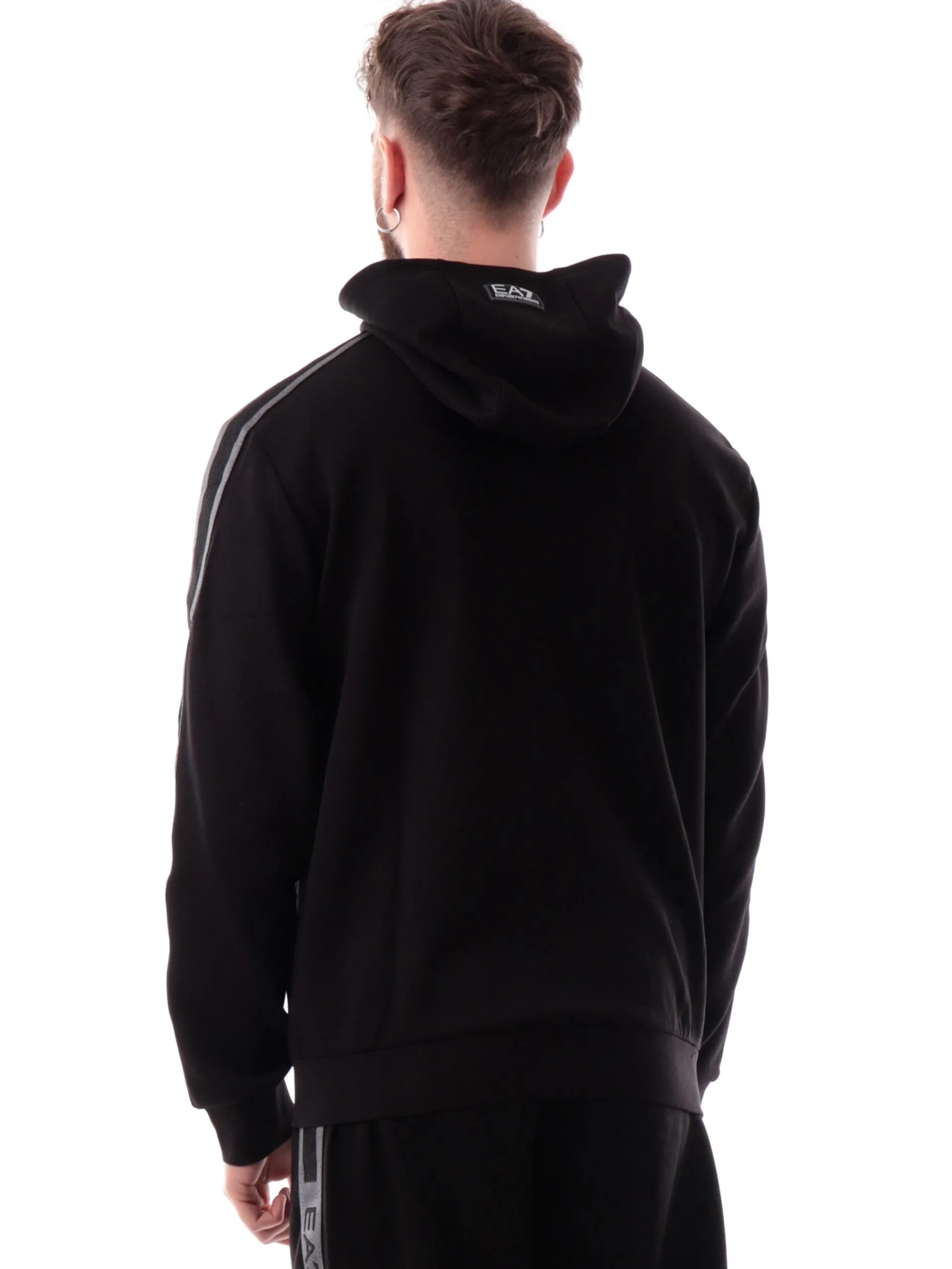 EMPORIO ARMANI 7 Felpe*Felpa Emporio Armani EA7 nero da uomo bande logate con cappuccio 7M000142AF126