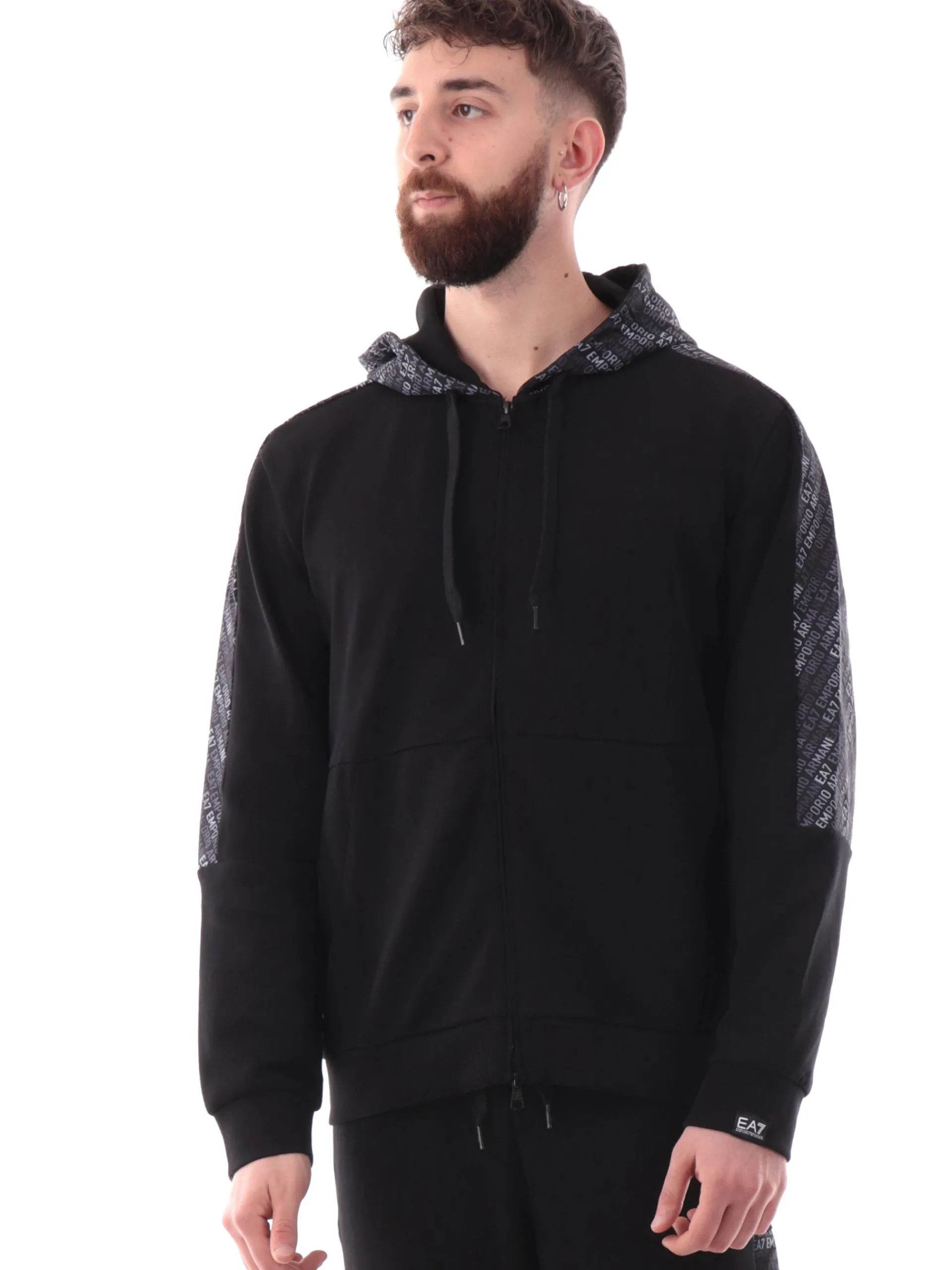 EMPORIO ARMANI 7 Felpe*Felpa Emporio Armani EA7 nera da uomo bande logate 7M000209AF12660