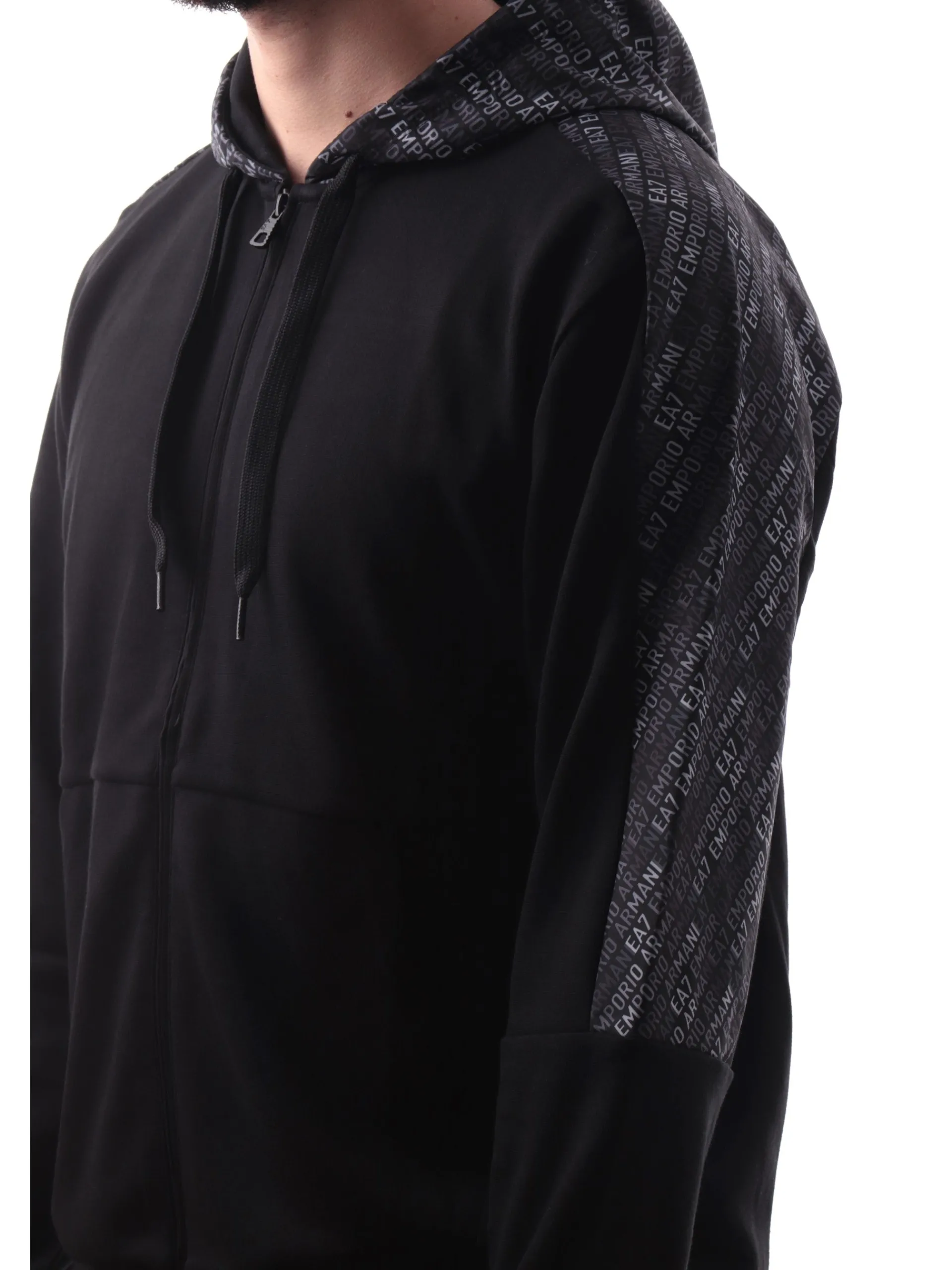 EMPORIO ARMANI 7 Felpe*Felpa Emporio Armani EA7 nera da uomo bande logate 7M000209AF12660