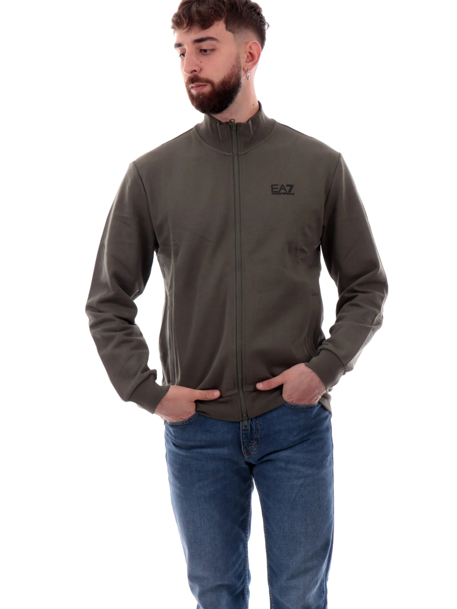 EMPORIO ARMANI 7 Felpe*Felpa Emporio Armani EA7 verde da uomo full zip 8NPM36PJVTZ