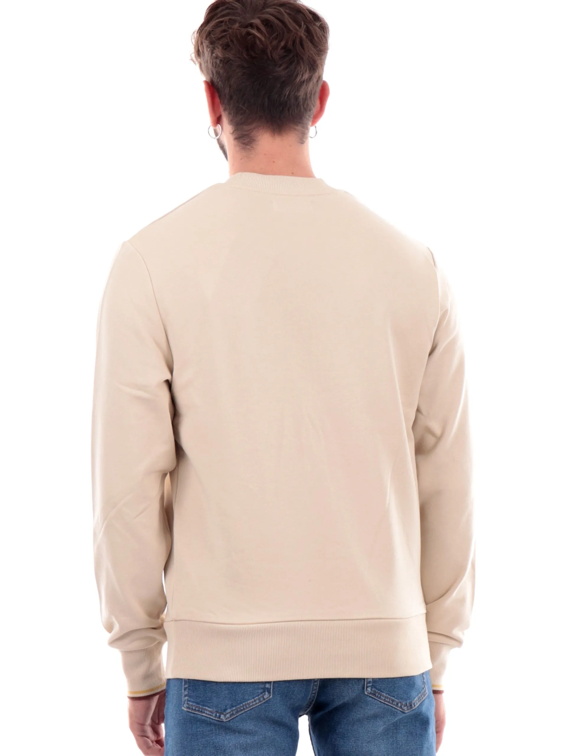 FRED PERRY Felpe*Felpa bianco crema da uomo girocollo M7535