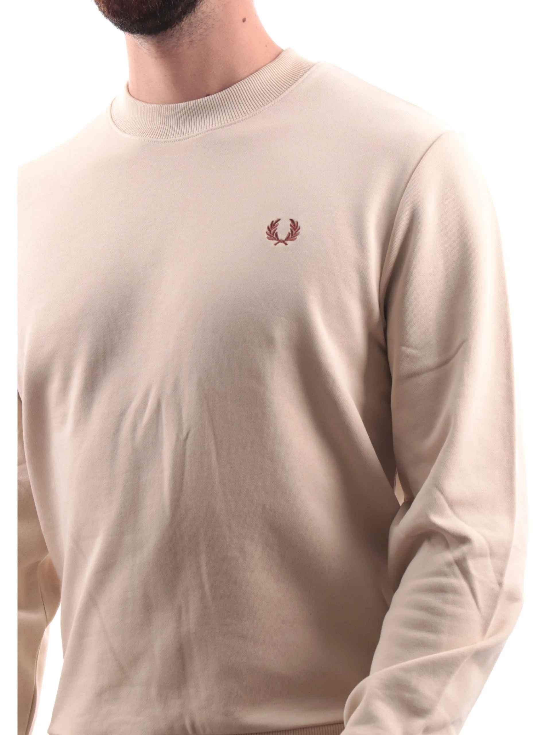 FRED PERRY Felpe*Felpa bianco crema da uomo girocollo M7535