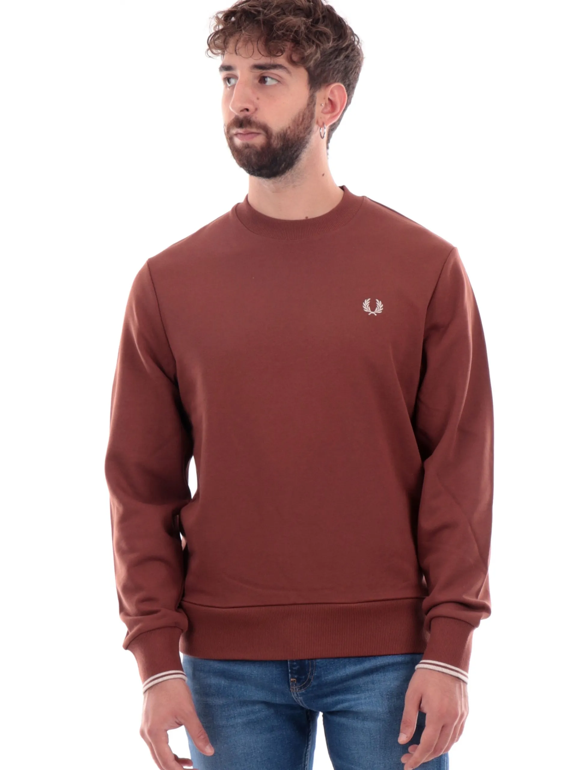 FRED PERRY Felpe*Felpa marrone da uomo girocollo M7535