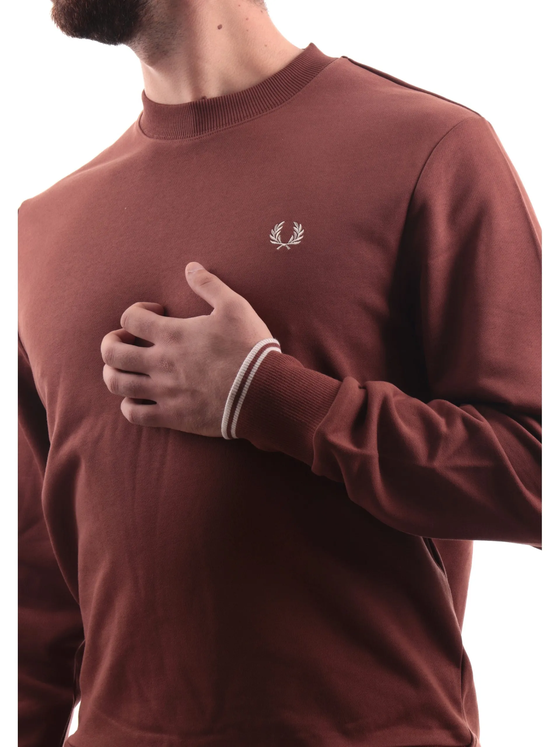 FRED PERRY Felpe*Felpa marrone da uomo girocollo M7535