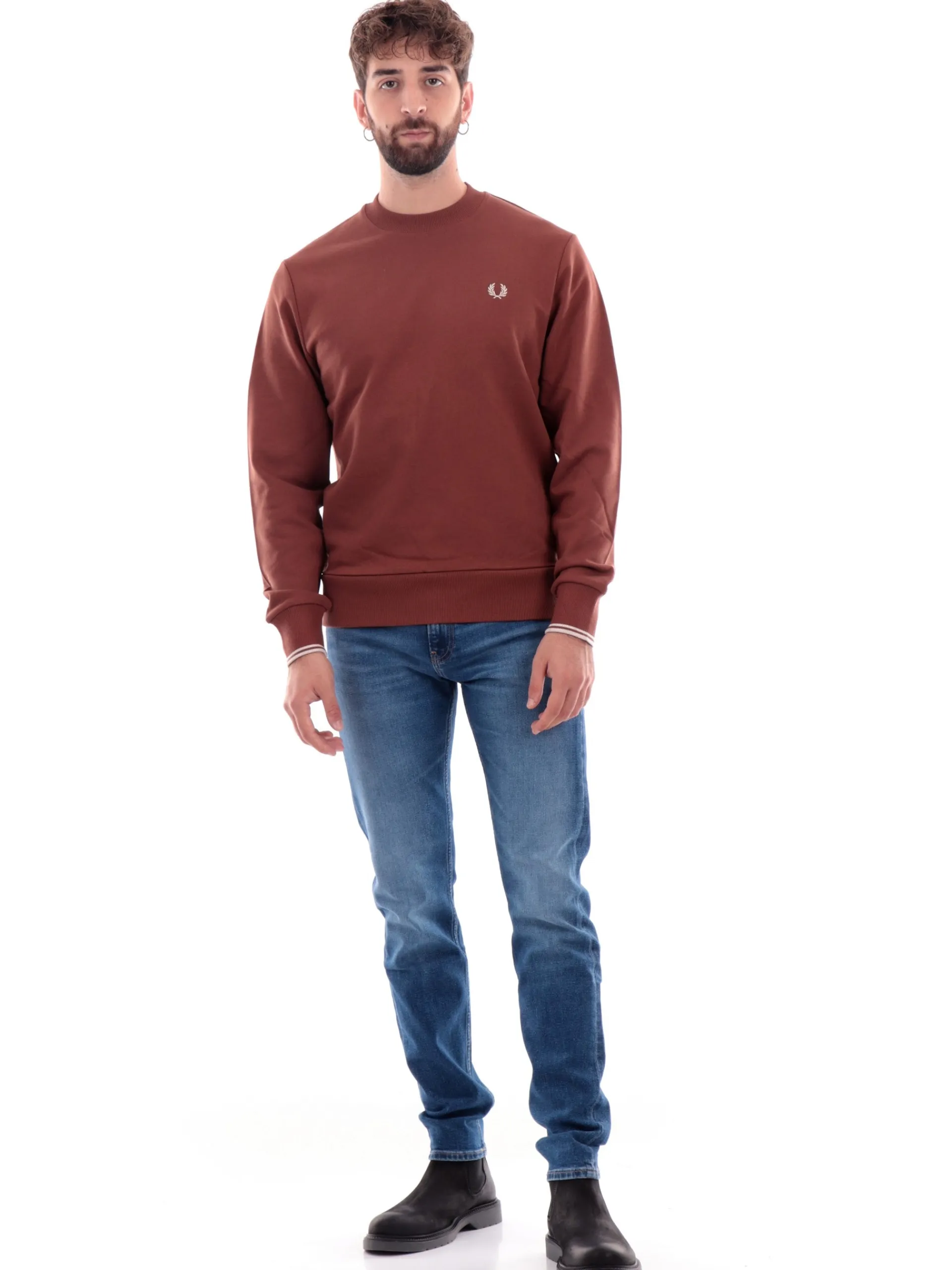 FRED PERRY Felpe*Felpa marrone da uomo girocollo M7535