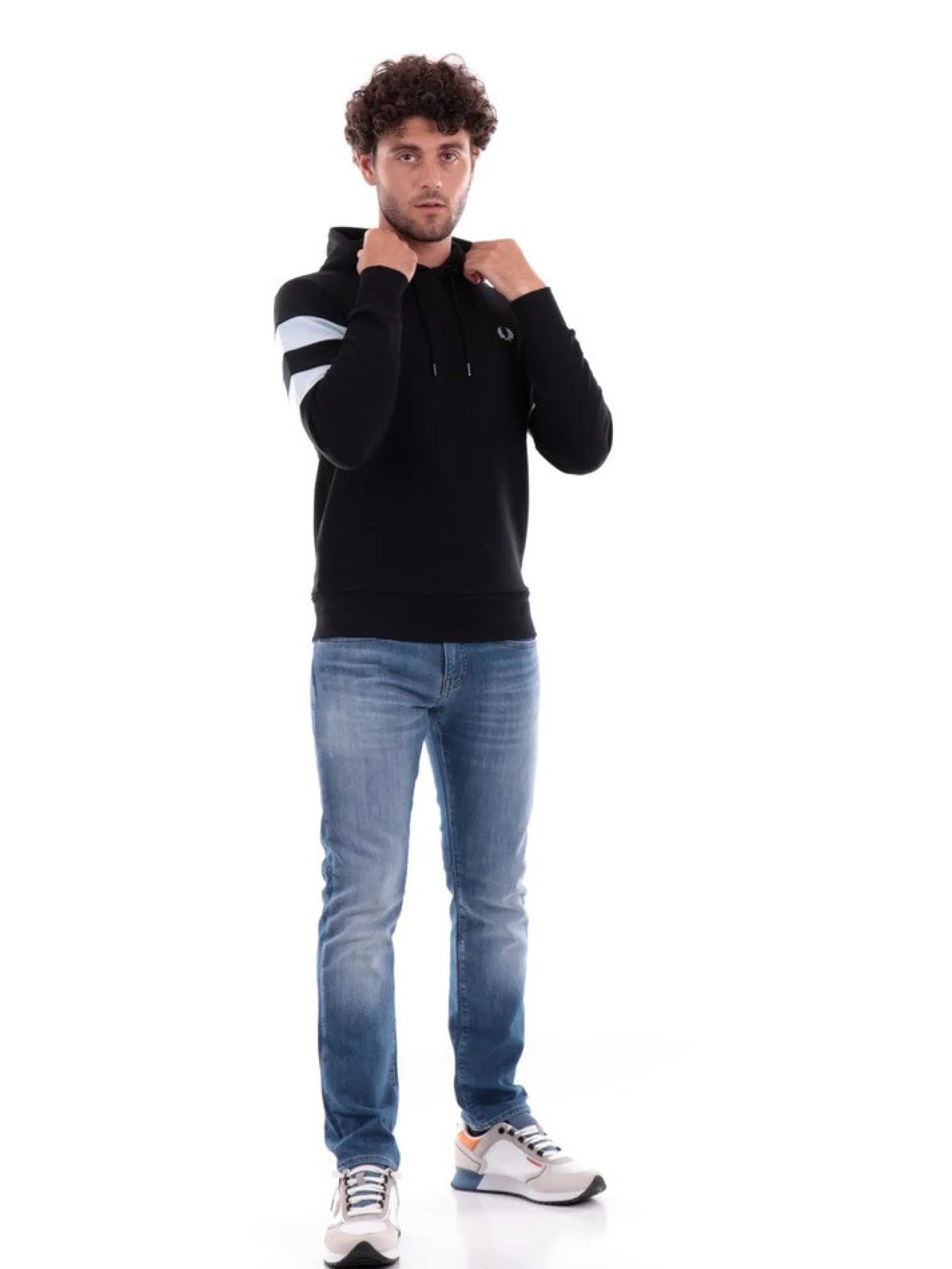 FRED PERRY Felpe*Felpa nera da uomo Tipped Sleeve M5534