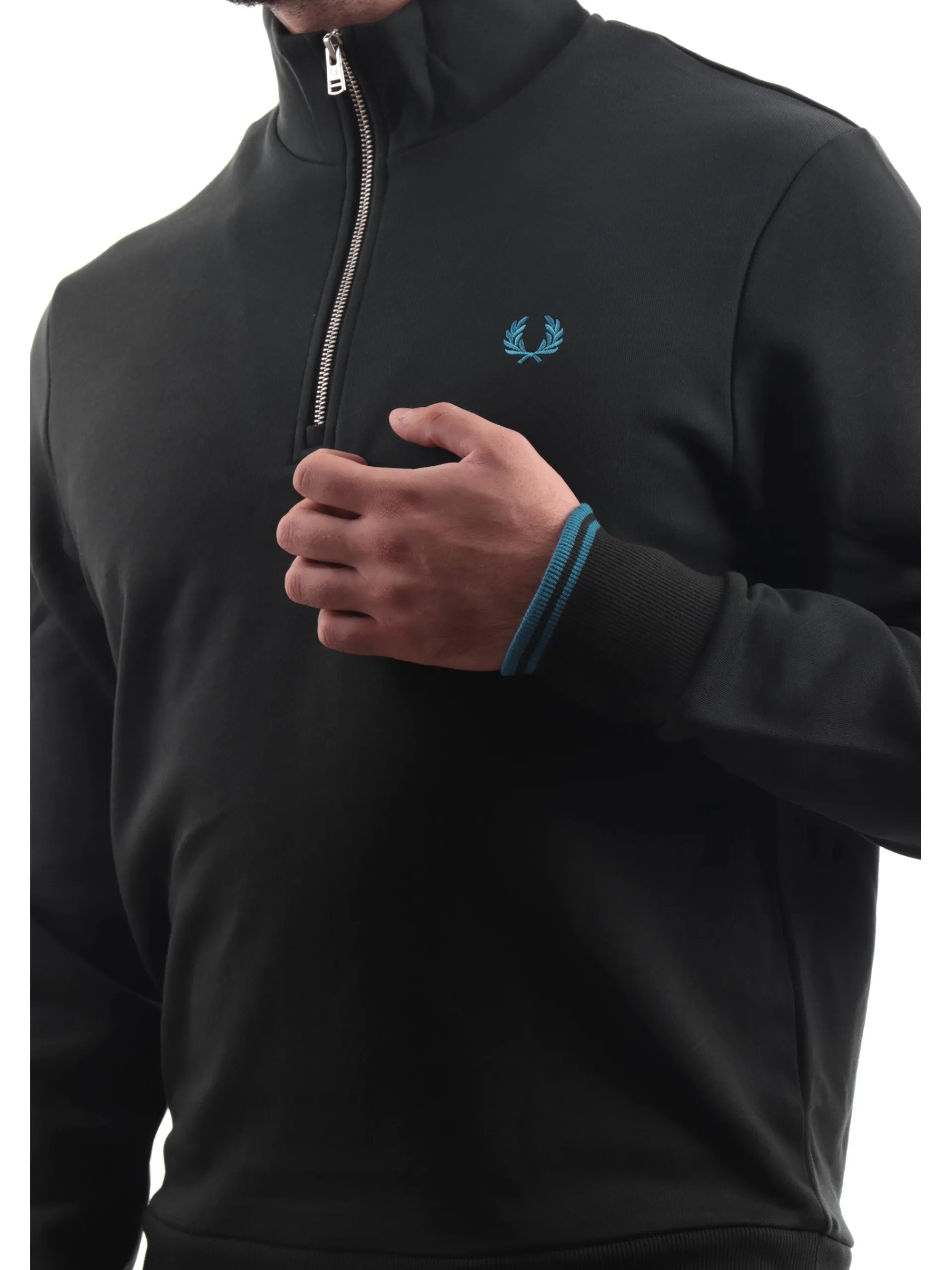 FRED PERRY Felpe*Felpa verde da uomo mezza zip M3574
