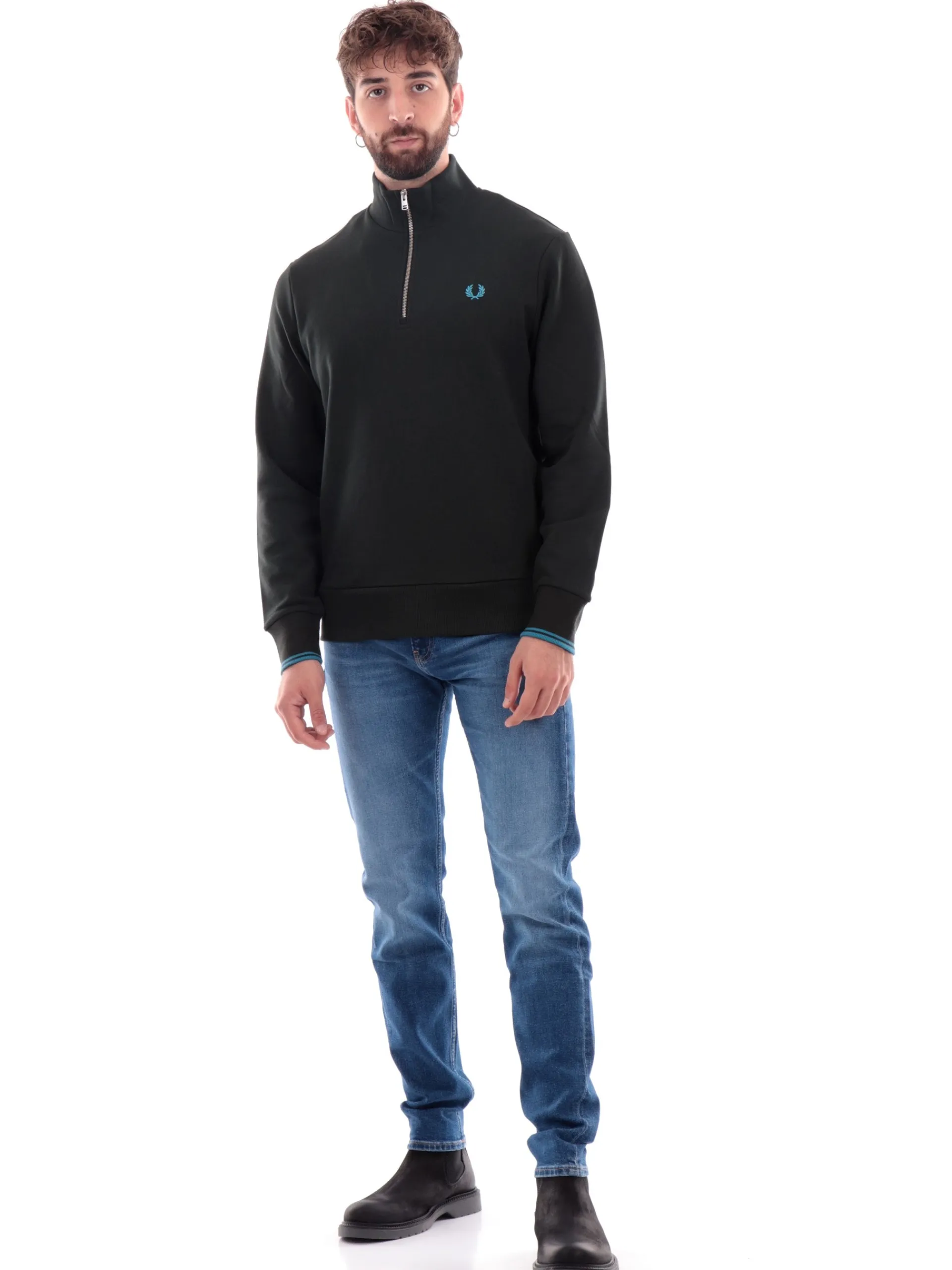 FRED PERRY Felpe*Felpa verde da uomo mezza zip M3574