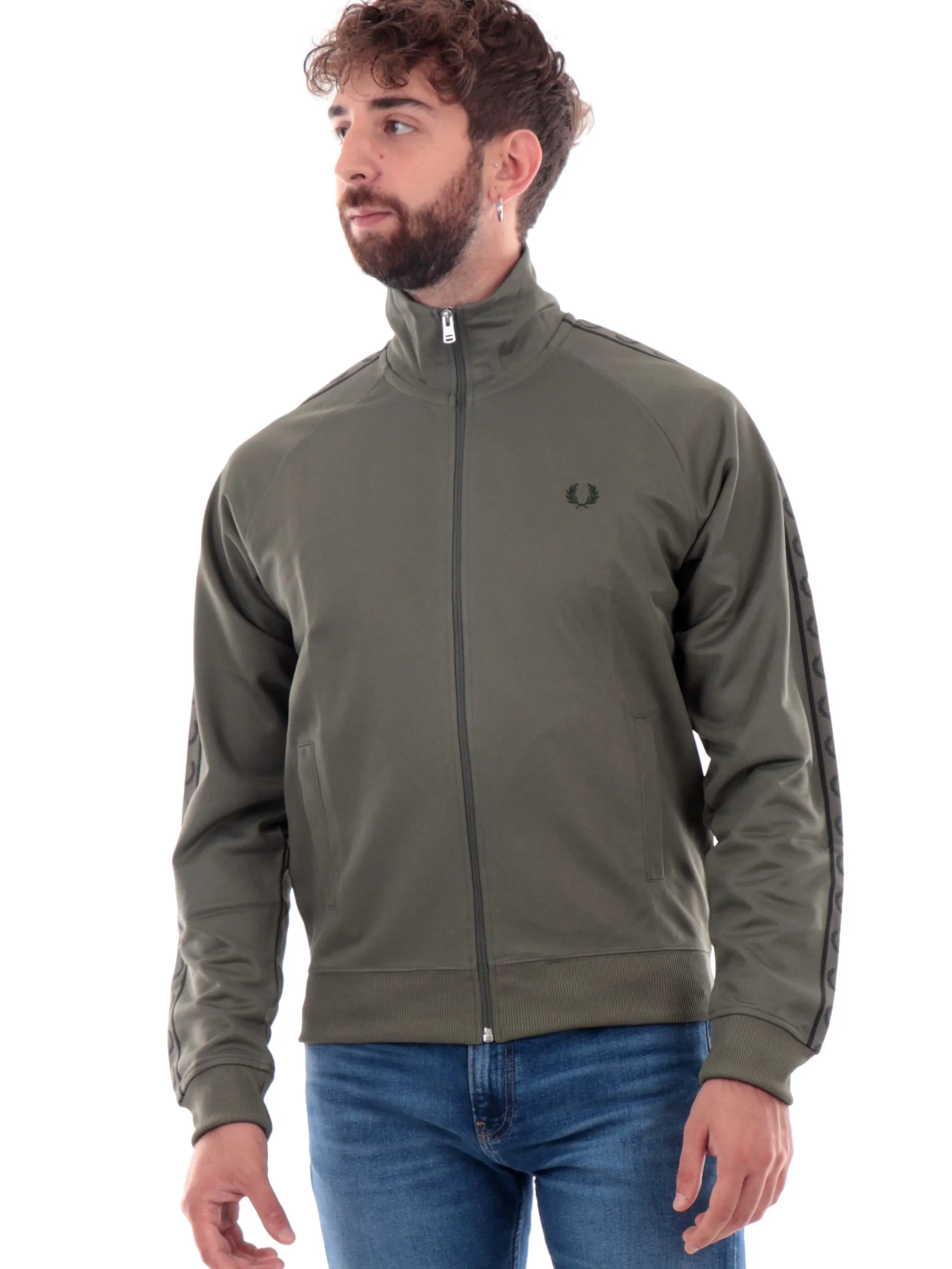FRED PERRY Felpe*Felpa verde da uomo Contrast Tape J5557