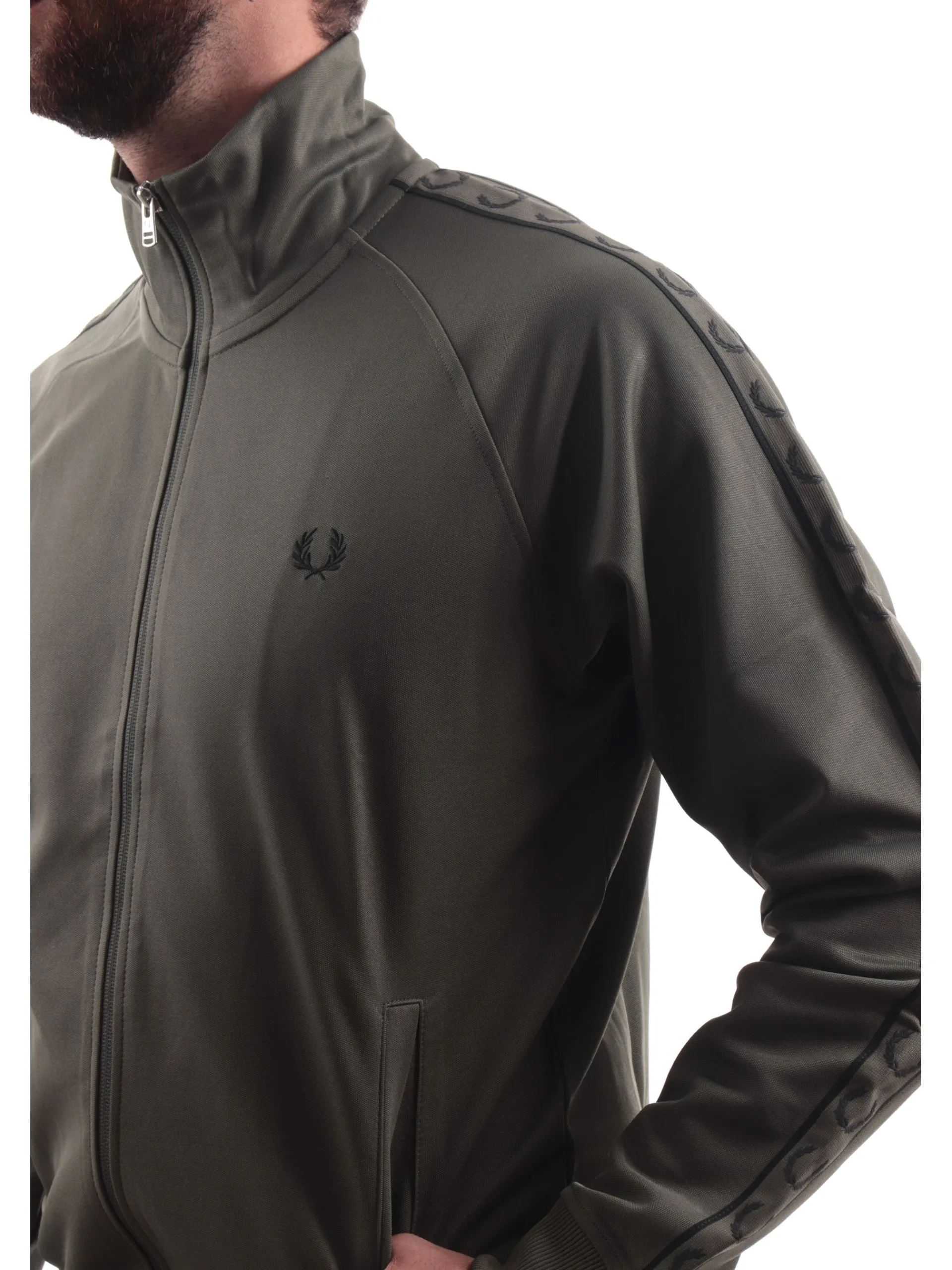 FRED PERRY Felpe*Felpa verde da uomo Contrast Tape J5557