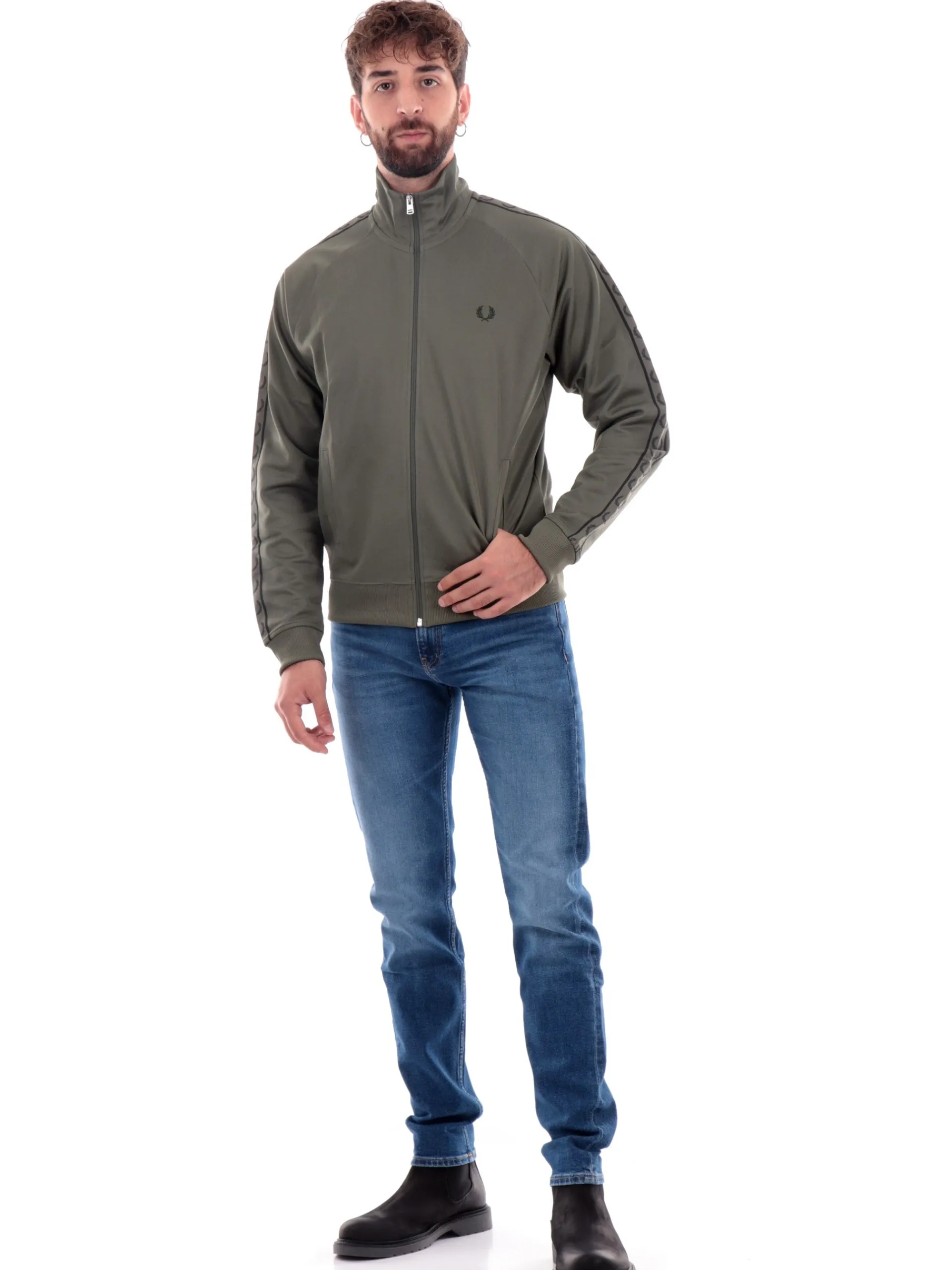 FRED PERRY Felpe*Felpa verde da uomo Contrast Tape J5557