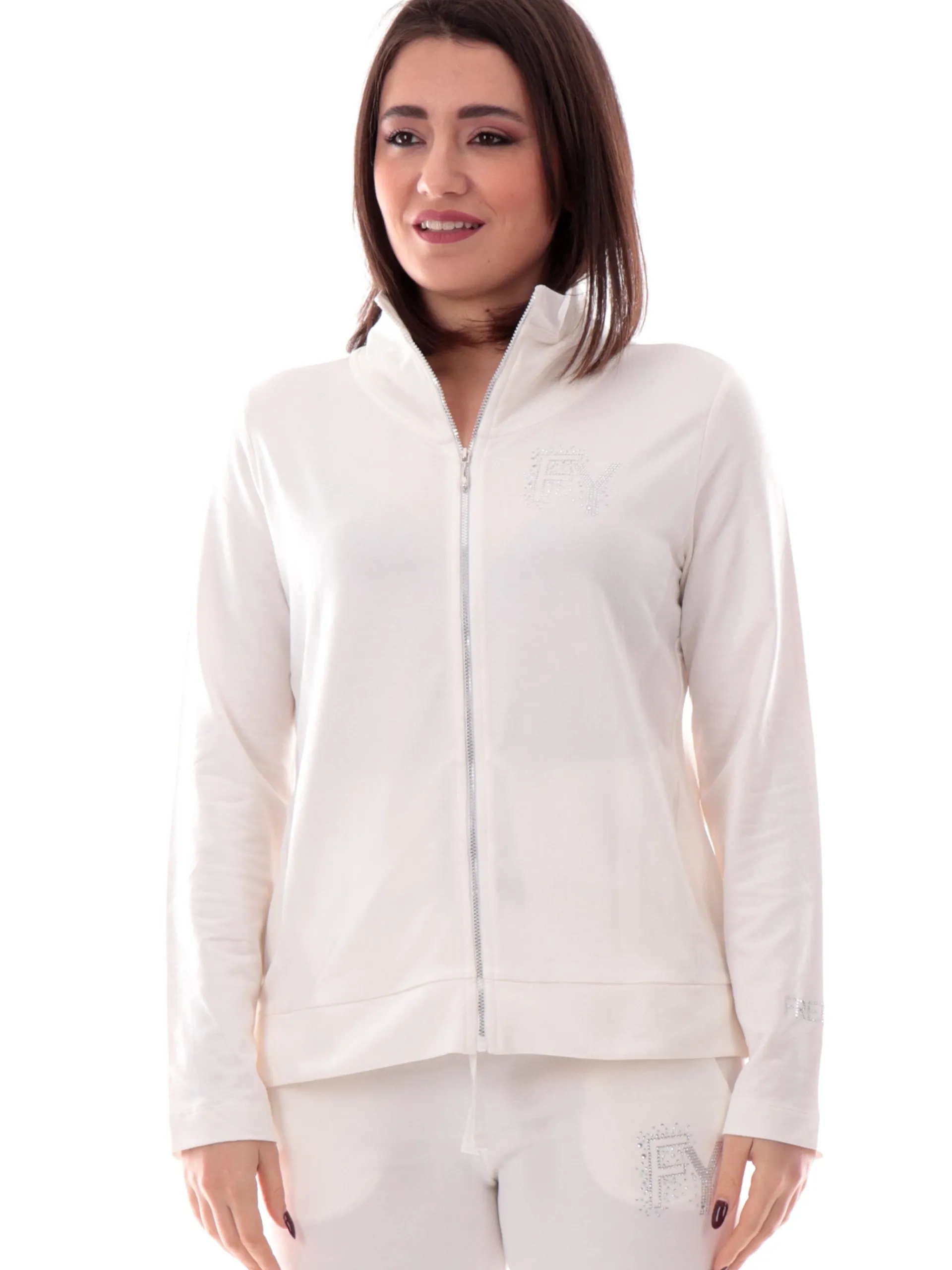 FREDDY Felpe*Felpa bianca da donna full zip logo con strass S25WCXS3