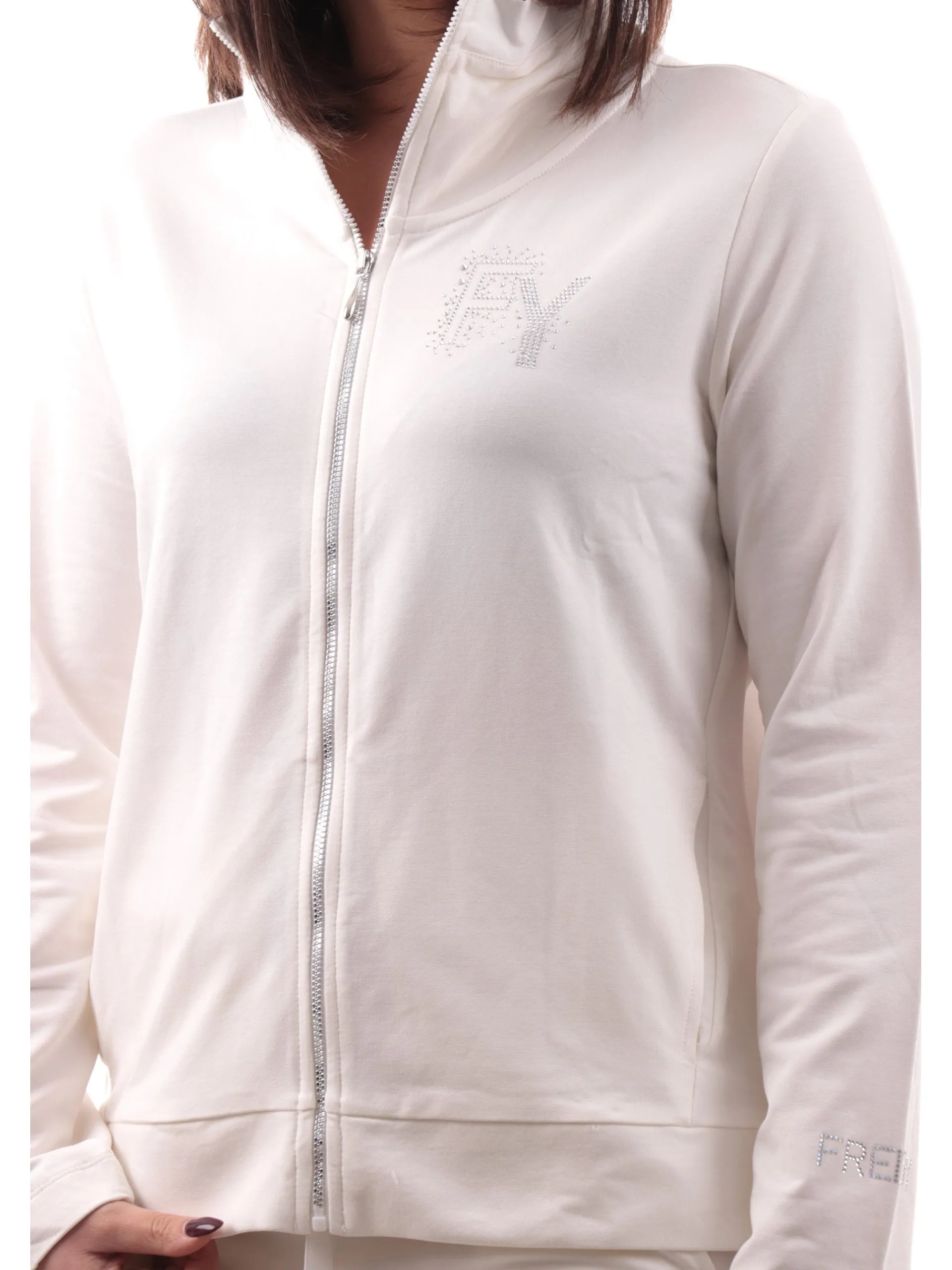 FREDDY Felpe*Felpa bianca da donna full zip logo con strass S25WCXS3