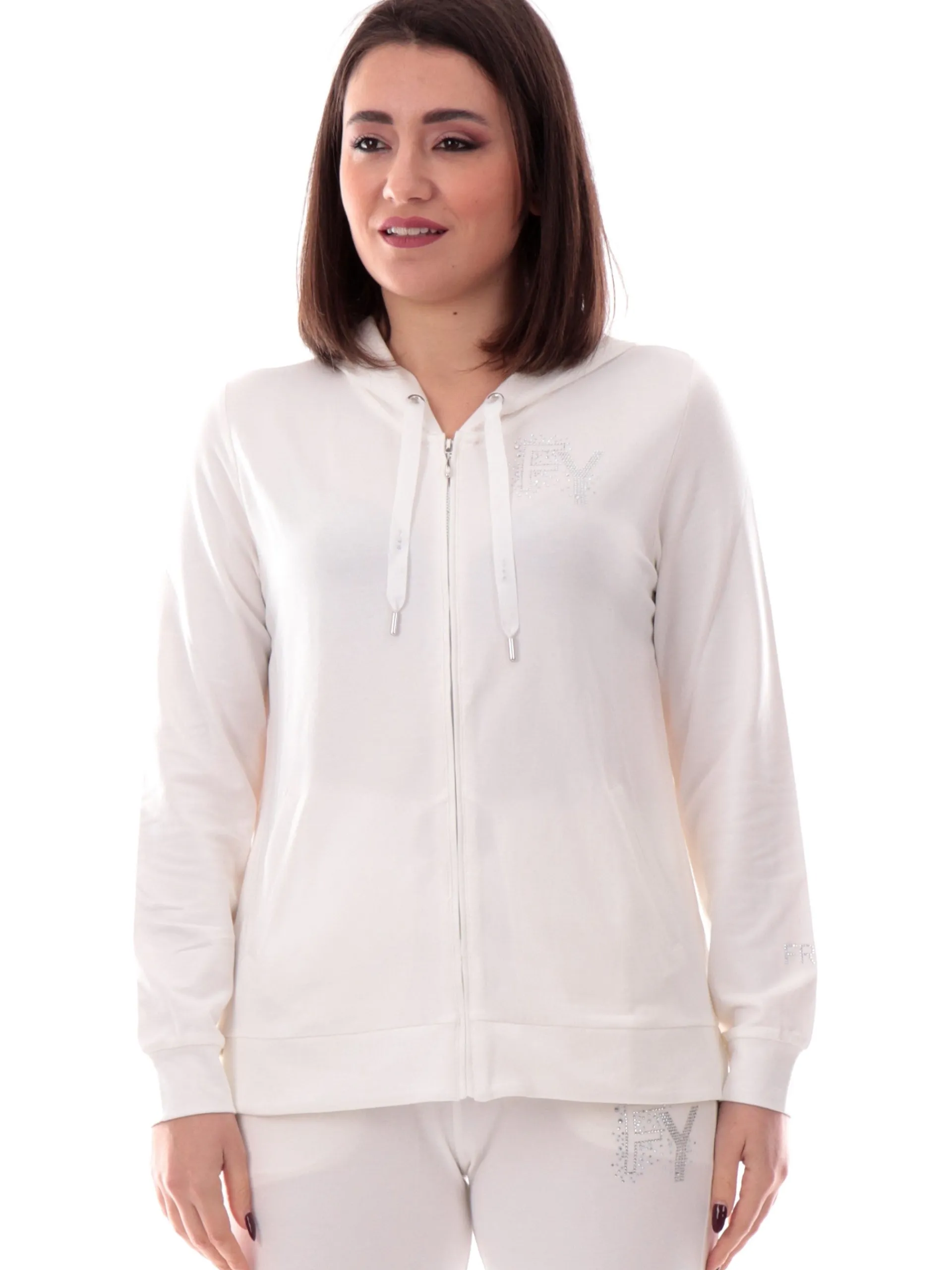 FREDDY Felpe*Felpa bianca da donna con cappuccio e logo con strass S25WCXS1