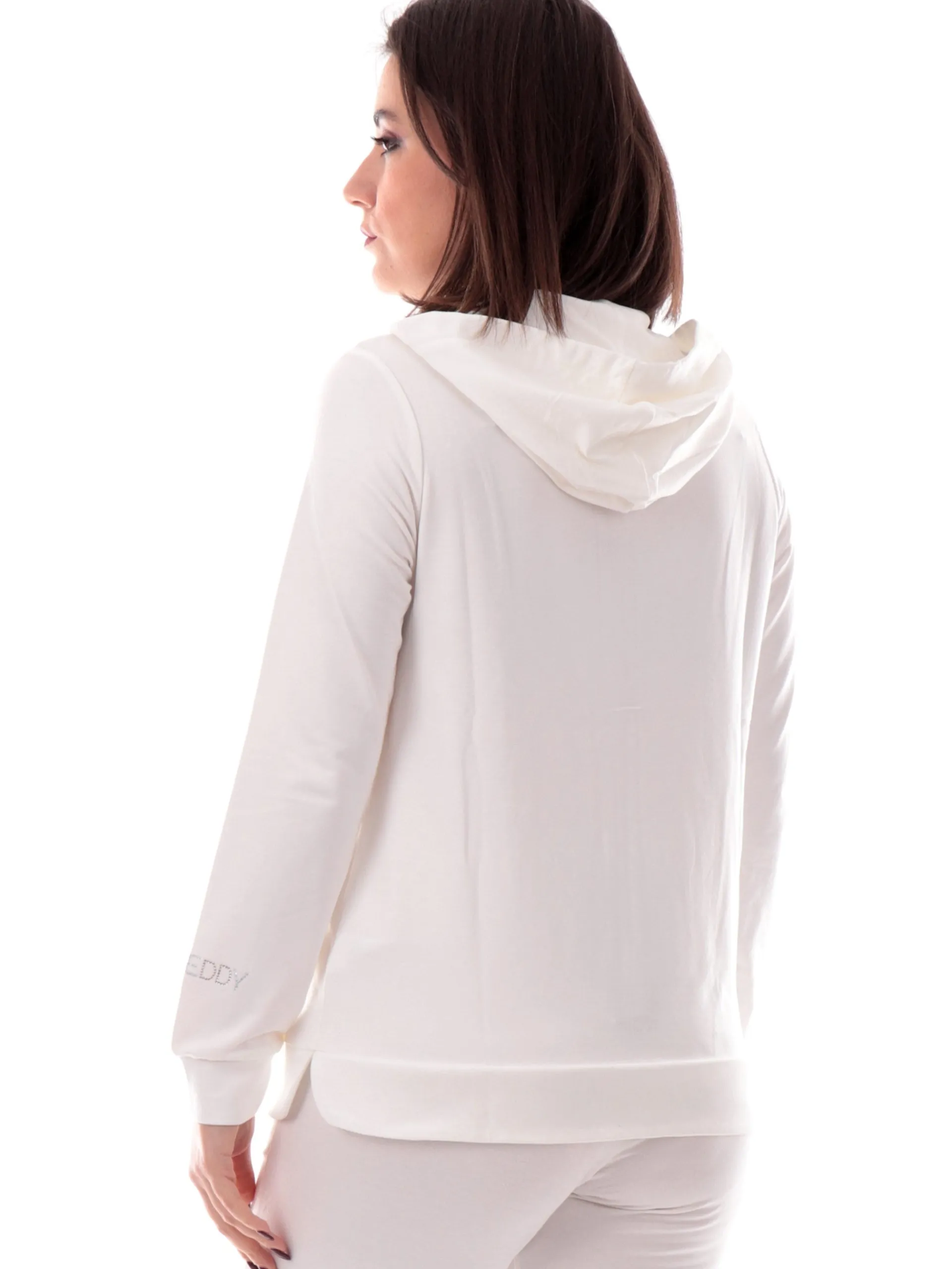 FREDDY Felpe*Felpa bianca da donna con cappuccio e logo con strass S25WCXS1