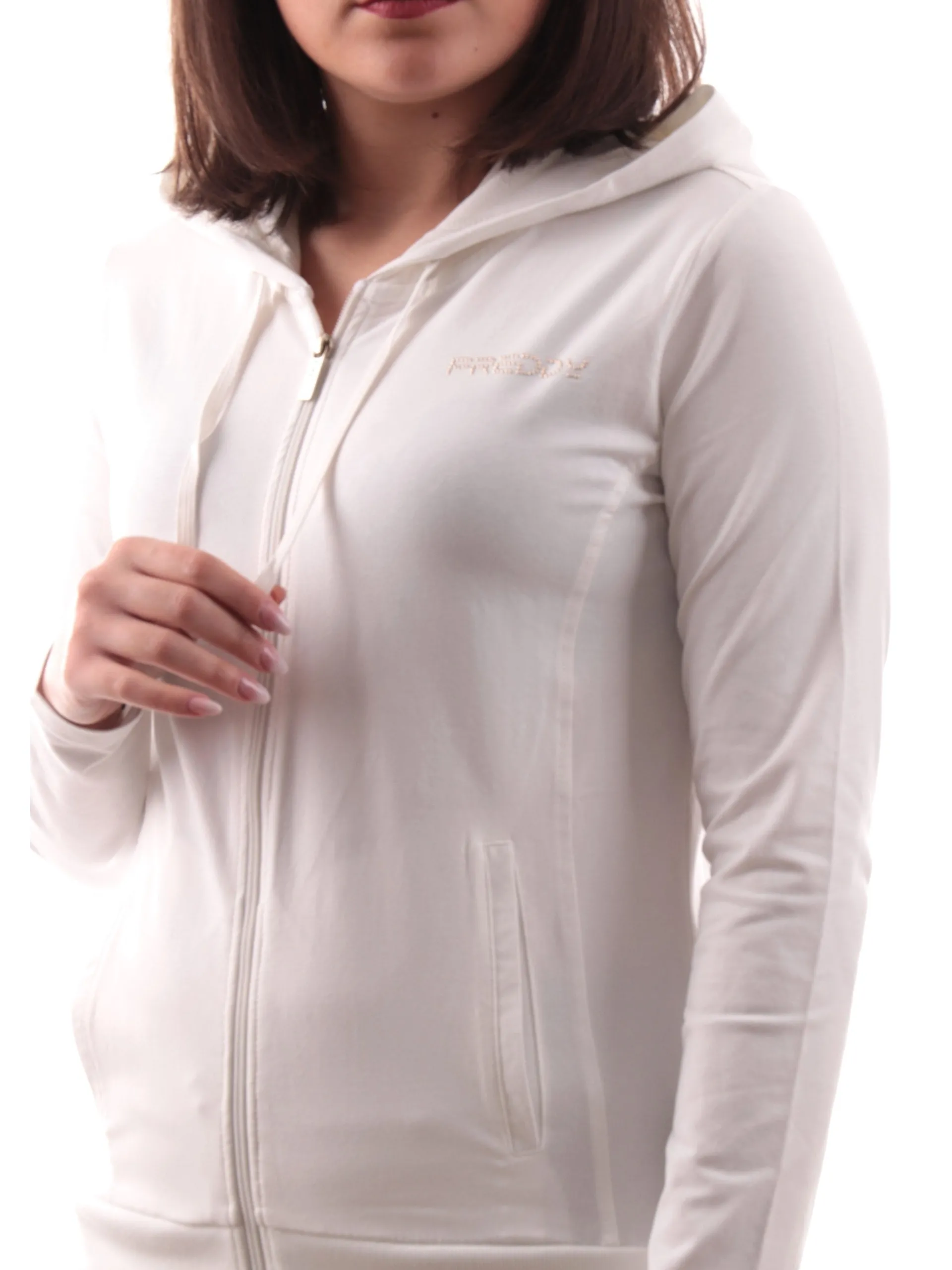 FREDDY Felpe*Felpa bianca full zip con cappuccio da donna logo strass S25WCRS3