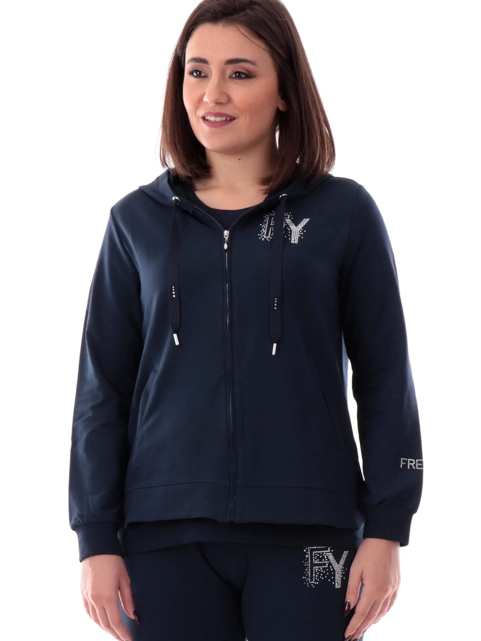 FREDDY Felpe*Felpa blu da donna con cappuccio e logo con strass S25WCXS1