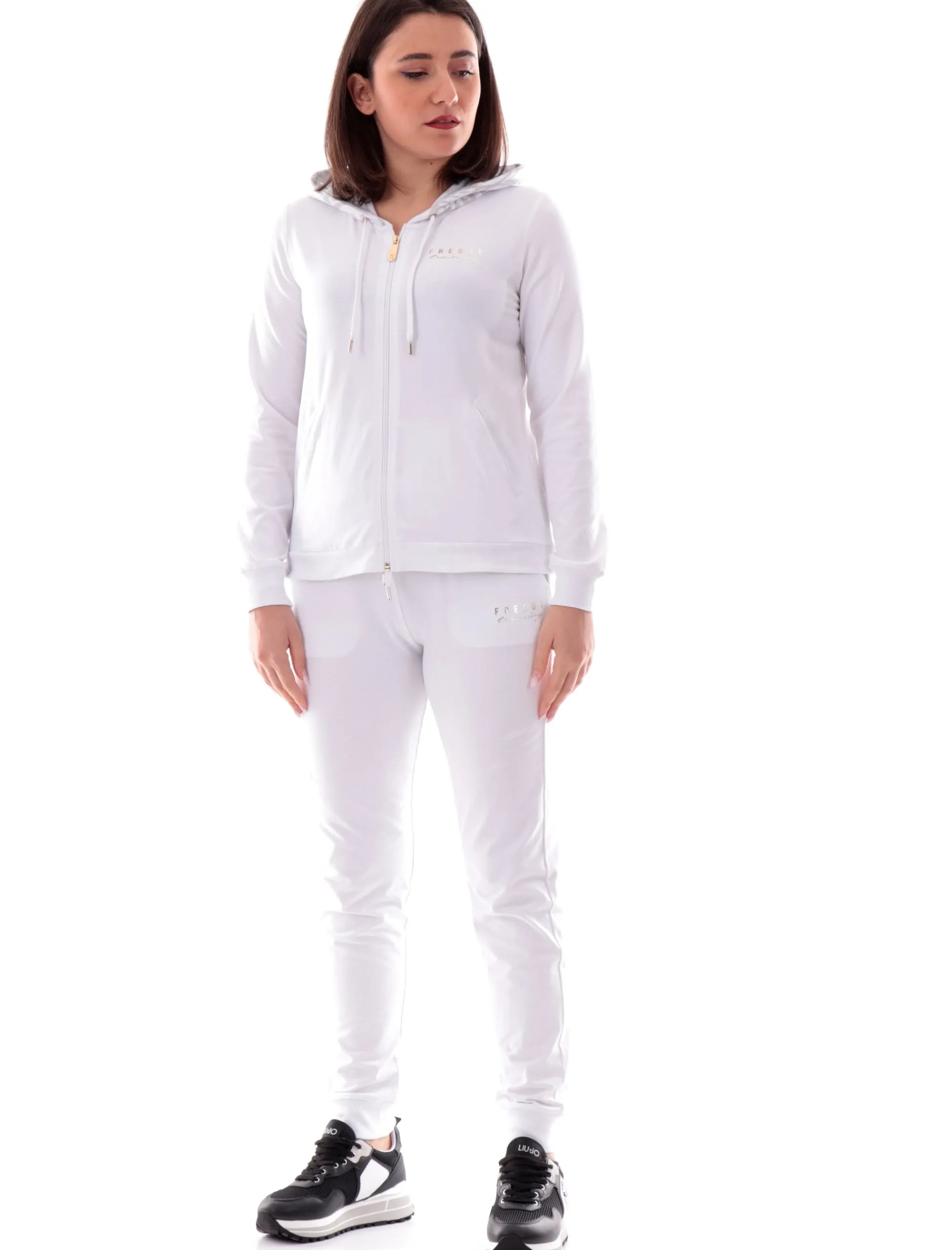 FREDDY Felpe*Felpa cappuccio animalier bianca da donna logo oro S25WTRS2