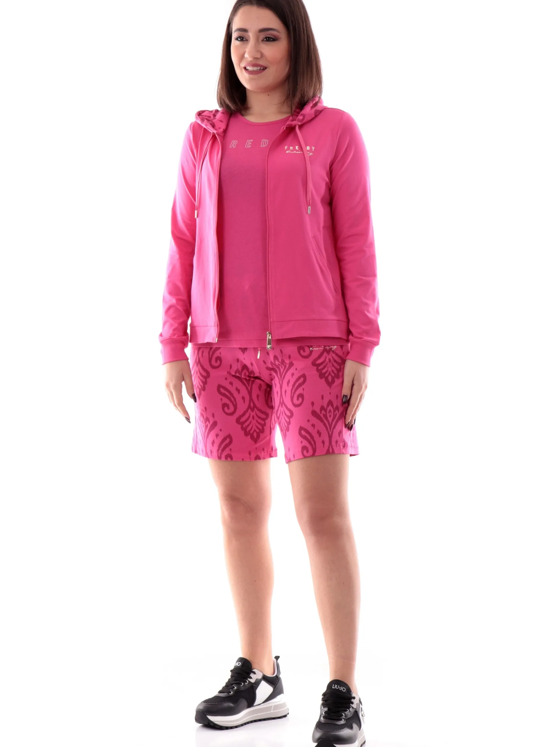FREDDY Felpe*Felpa cappuccio animalier fucsia da donna logo oro S25WTRS2