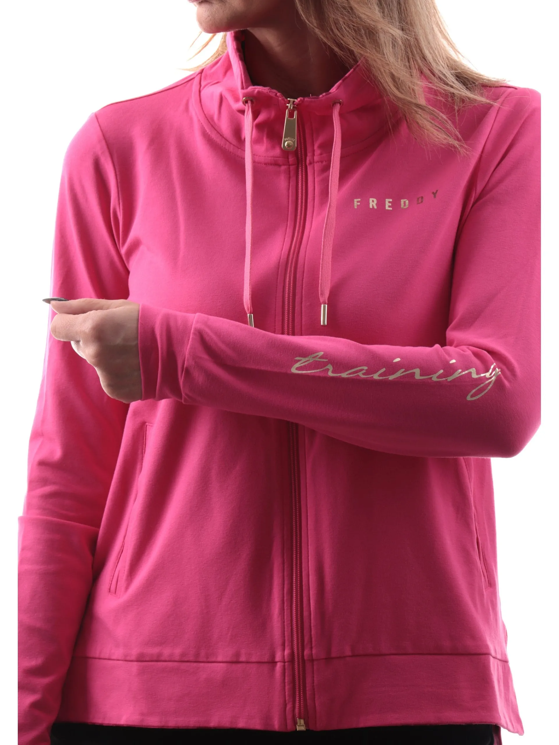FREDDY Felpe*Felpa fucsia inserti interni animalier da donna full zip S25WTRS3