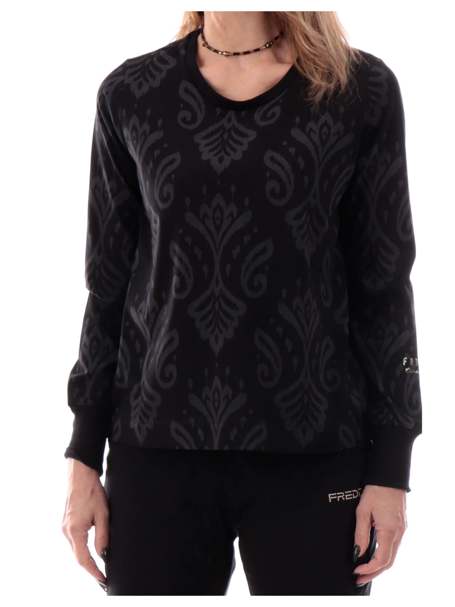 FREDDY Felpe*Felpa girocollo nera da donna fantasia foulard S25WTRS6C IKATN
