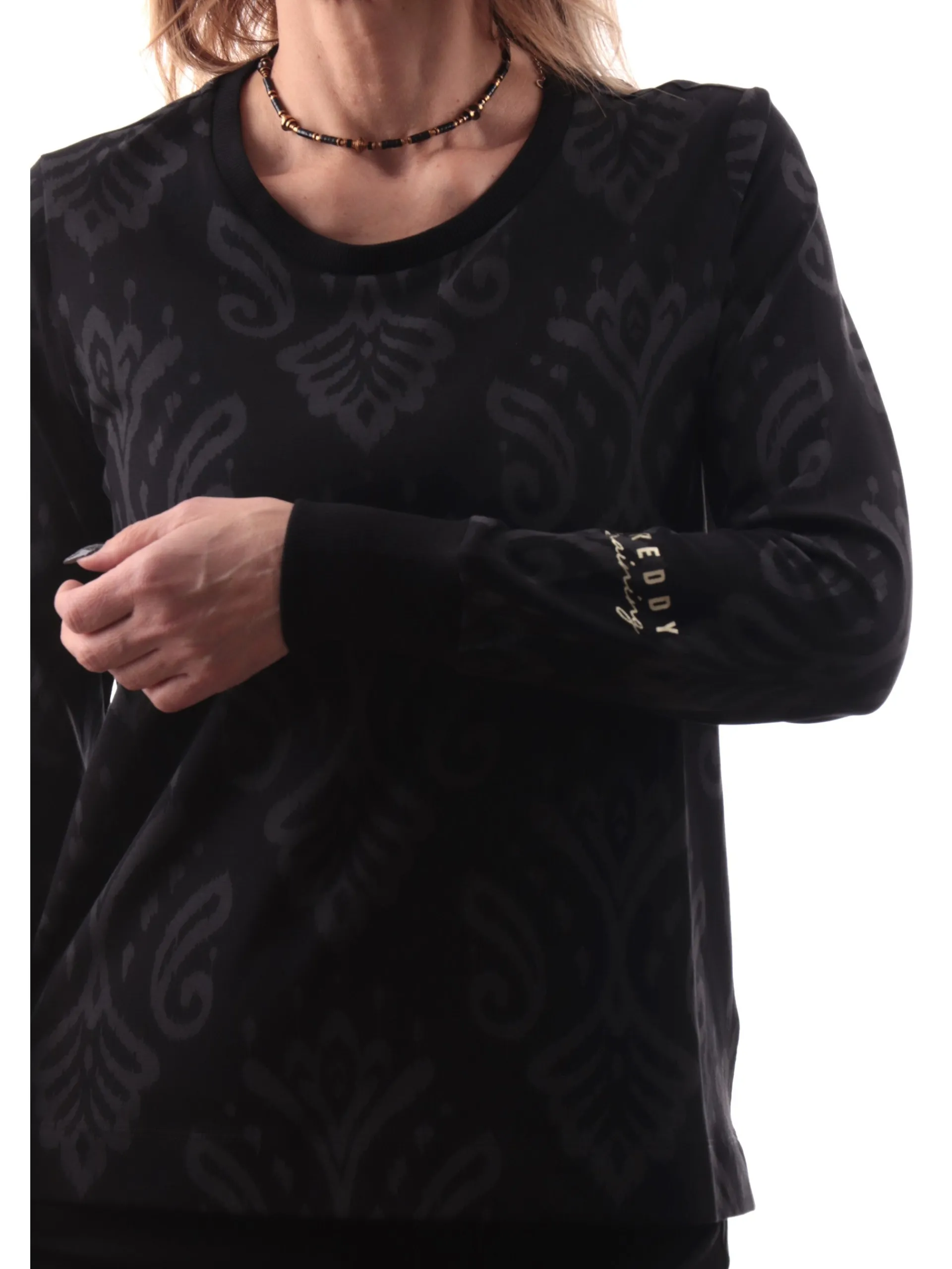 FREDDY Felpe*Felpa girocollo nera da donna fantasia foulard S25WTRS6C IKATN