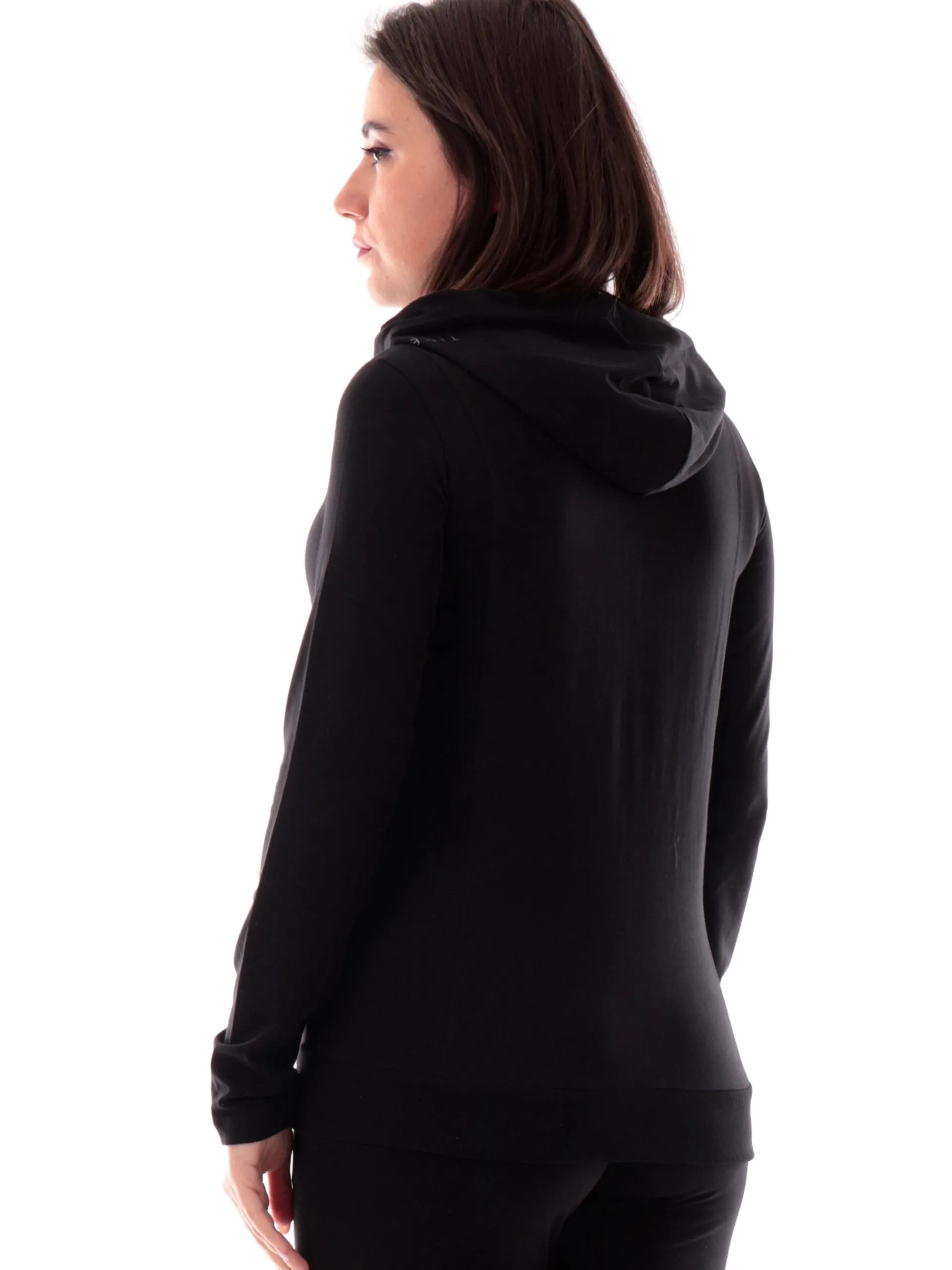 FREDDY Felpe*Felpa nera full zip con cappuccio da donna logo strass S25WCRS3