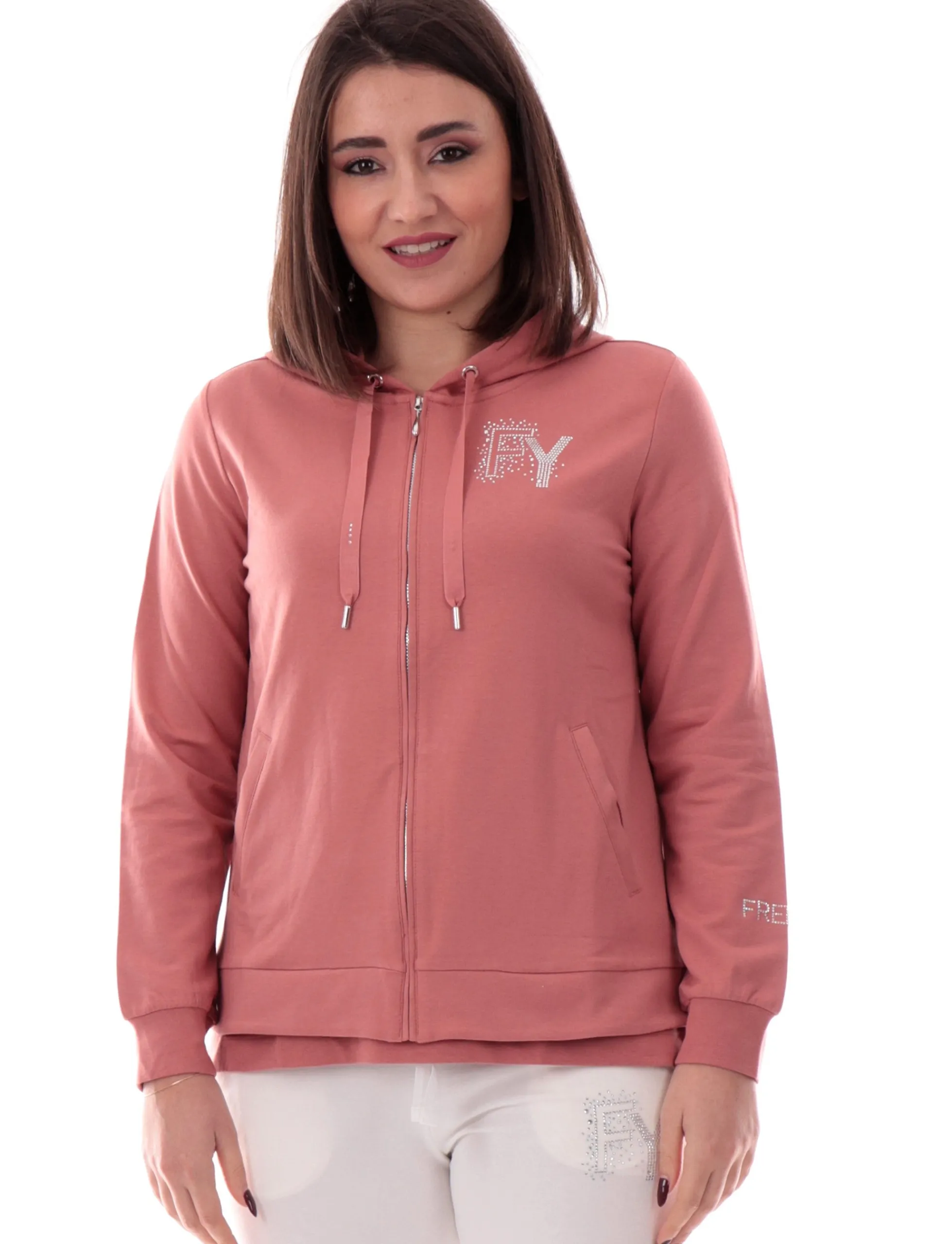 FREDDY Felpe*Felpa rosa da donna con cappuccio e logo con strass S25WCXS1