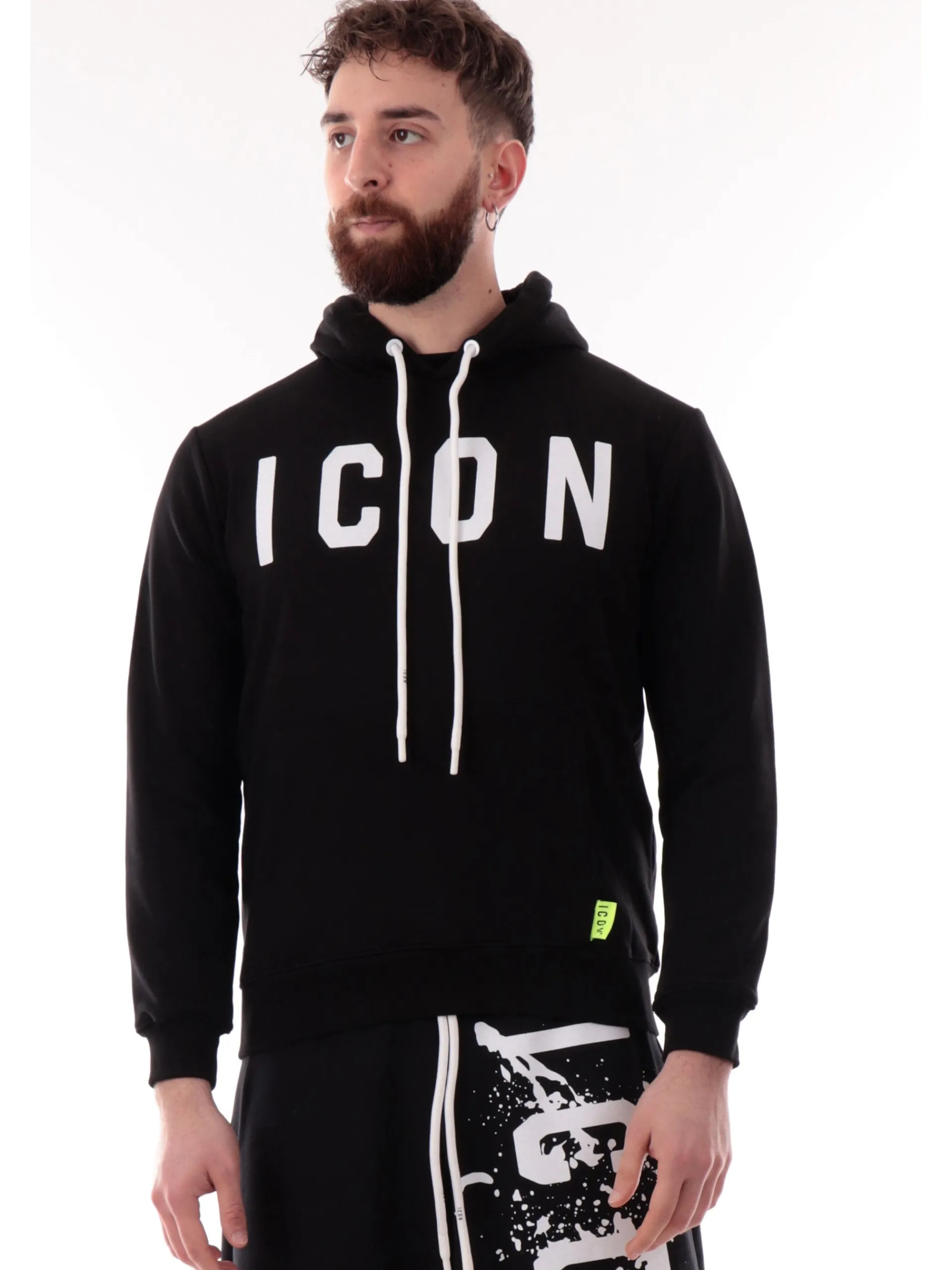 ICON Felpe*Felpa nera da uomo maxi logo bianco ICUS2S5F004
