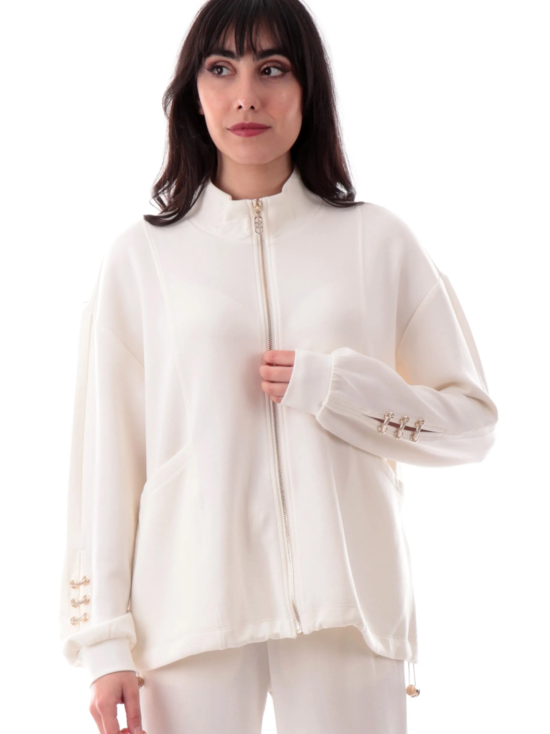 LIU JO SPORT Felpe*Felpa Liu Jo bianca full zip da donna fondo con coulisse TA5225J4869