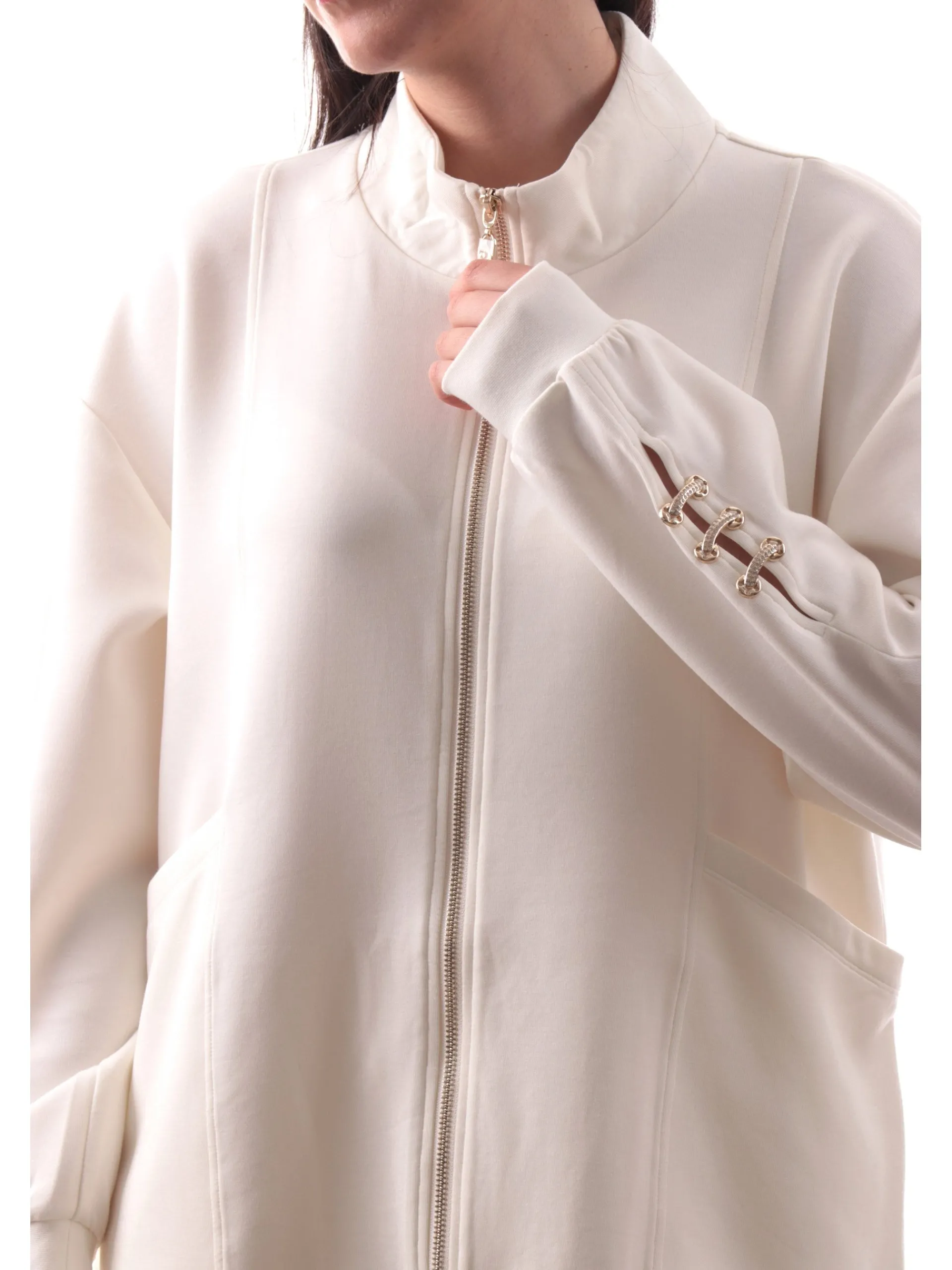 LIU JO SPORT Felpe*Felpa Liu Jo bianca full zip da donna fondo con coulisse TA5225J4869