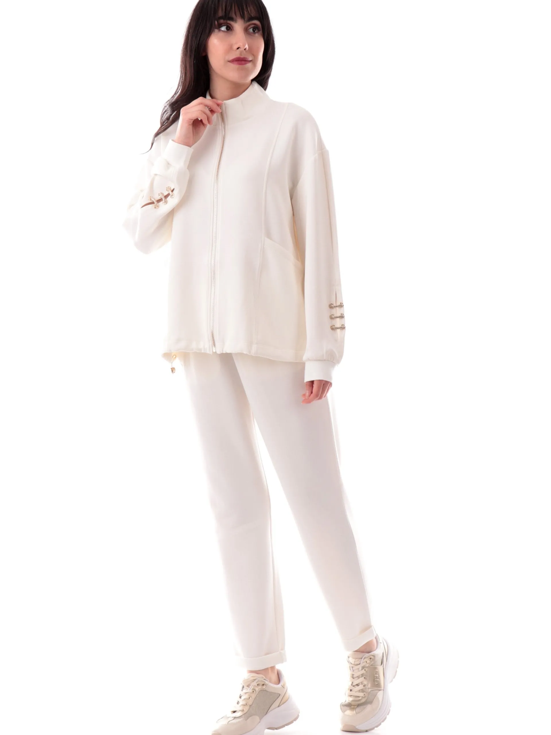 LIU JO SPORT Felpe*Felpa Liu Jo bianca full zip da donna fondo con coulisse TA5225J4869