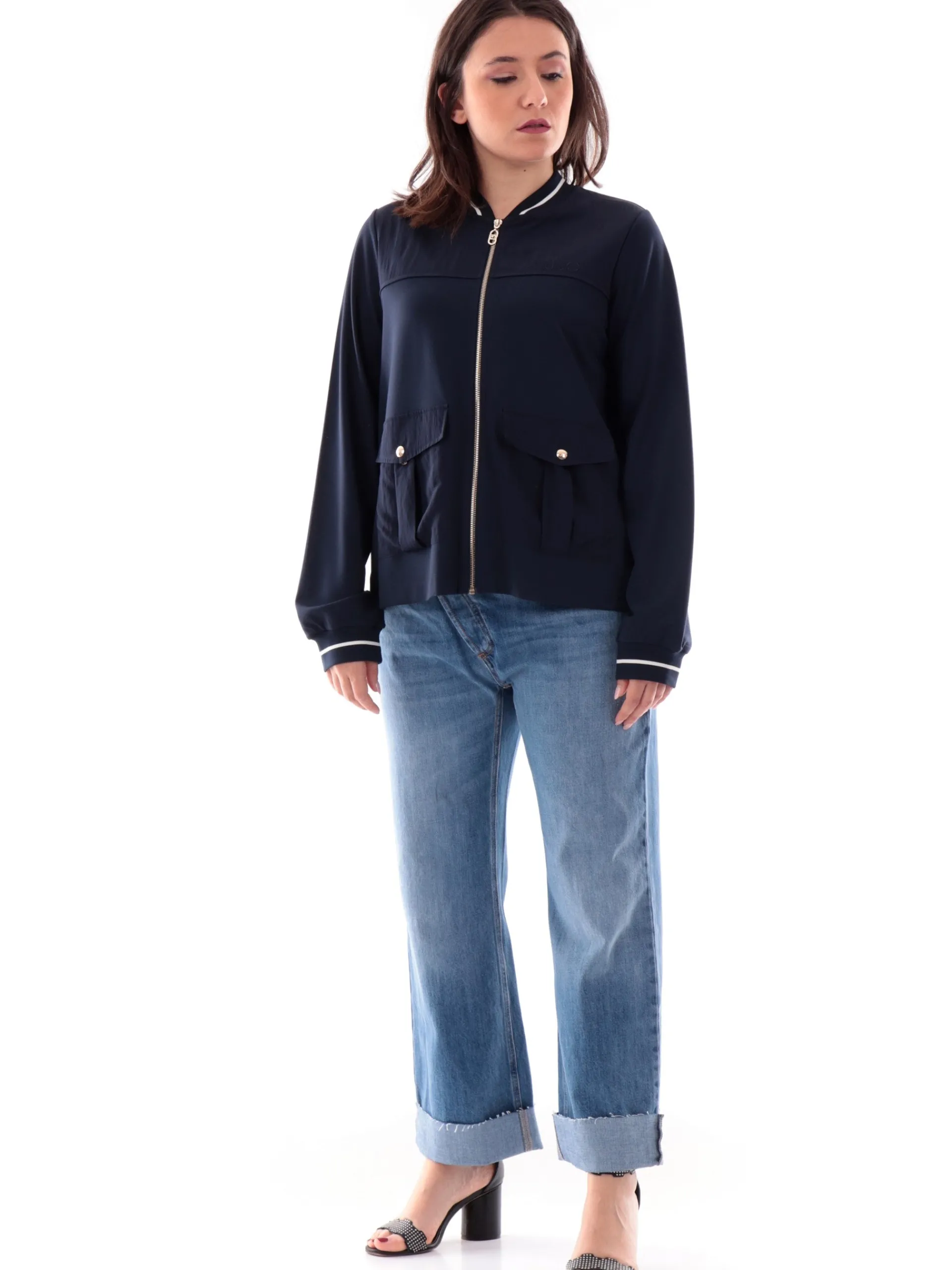 LIU JO SPORT Felpe*Felpa Liu Jo blu da donna full zip logo ricamato TA5119J5942