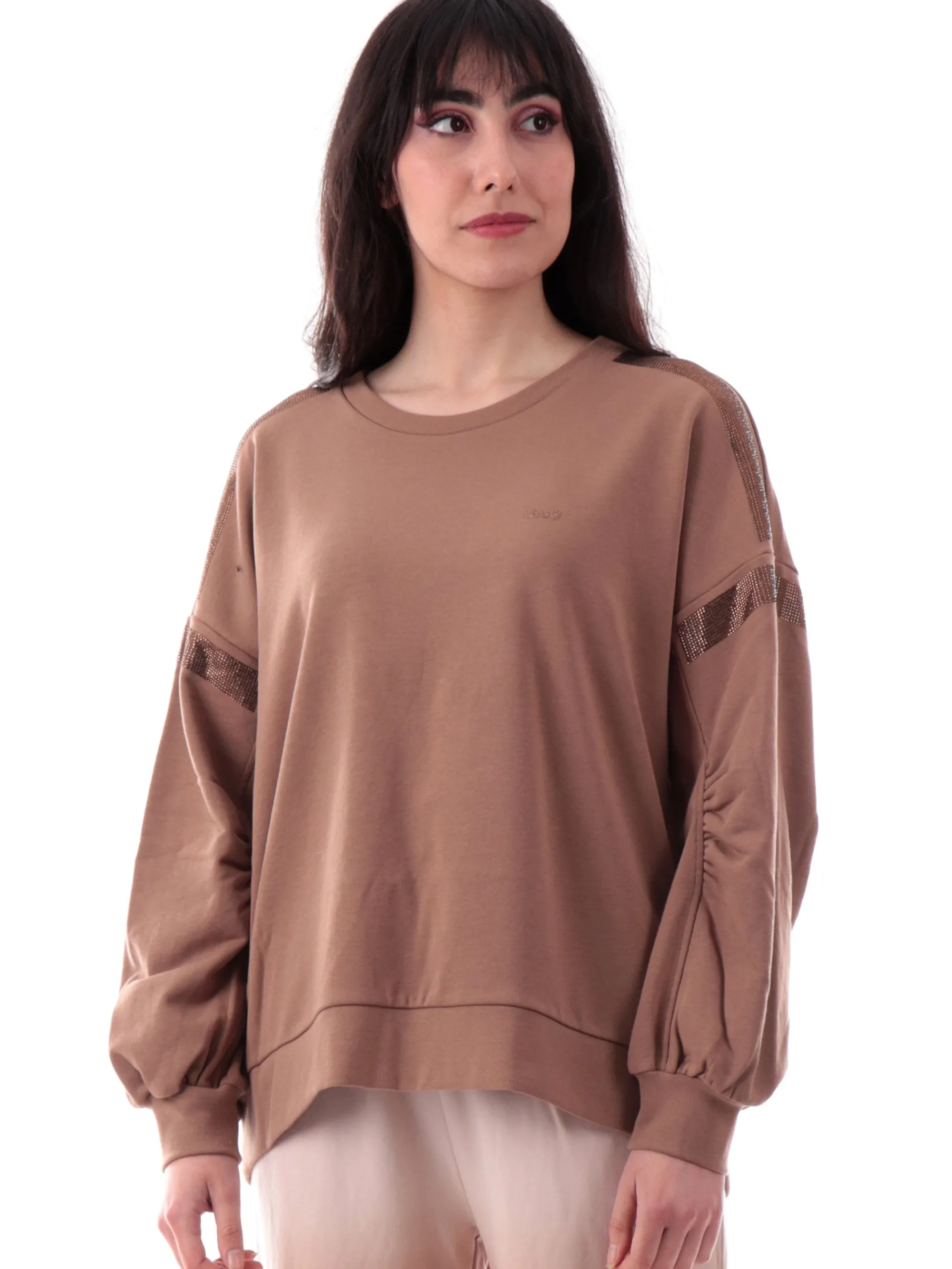 LIU JO SPORT Felpe*Felpa Liu Jo marrone con strass da donna vestibilità morbida TA5048FS000