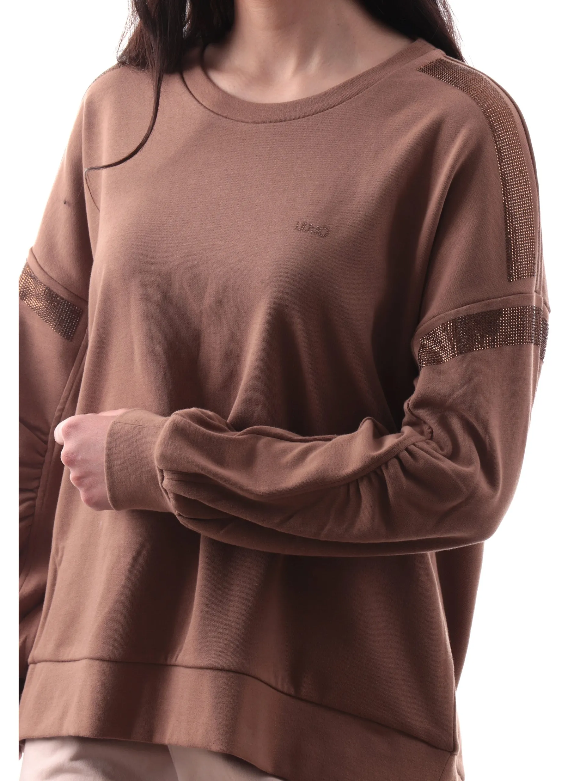 LIU JO SPORT Felpe*Felpa Liu Jo marrone con strass da donna vestibilità morbida TA5048FS000