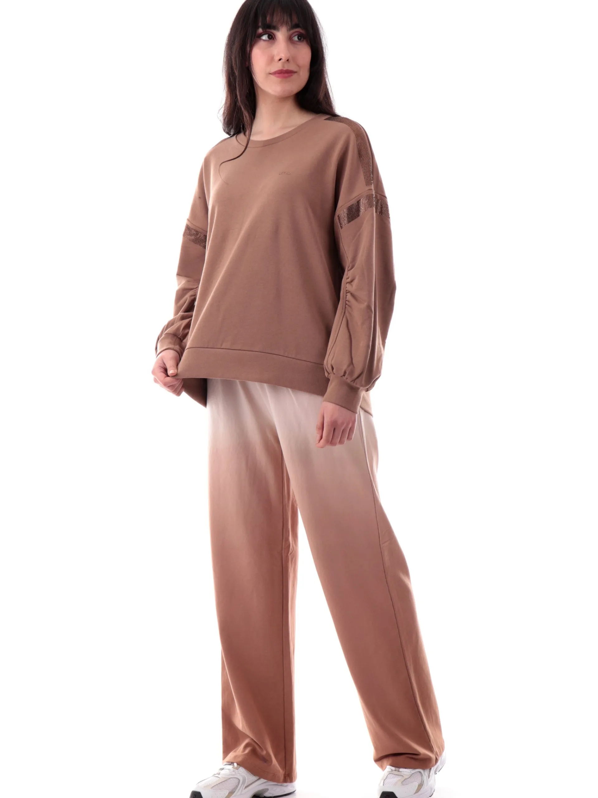 LIU JO SPORT Felpe*Felpa Liu Jo marrone con strass da donna vestibilità morbida TA5048FS000
