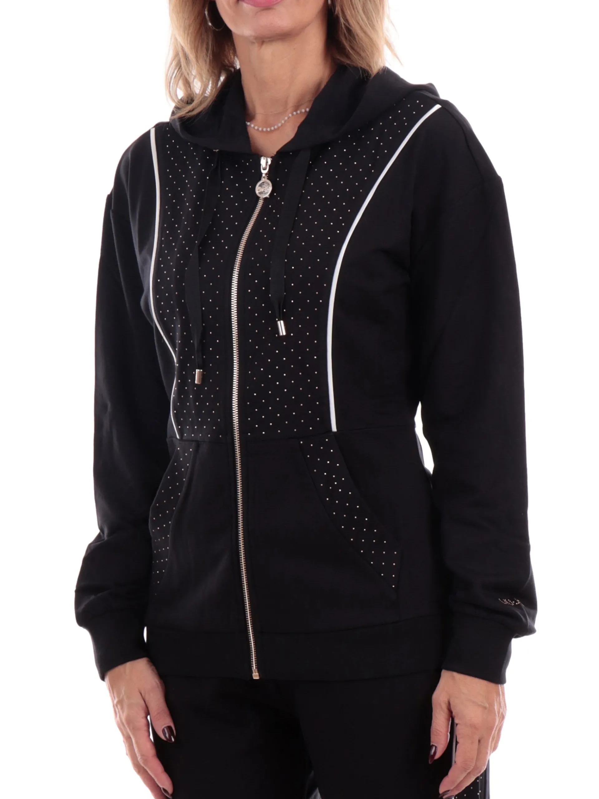 LIU JO SPORT Felpe*Felpa Liu Jo nera da donna full zip con cappuccio e strass TF4188FS576
