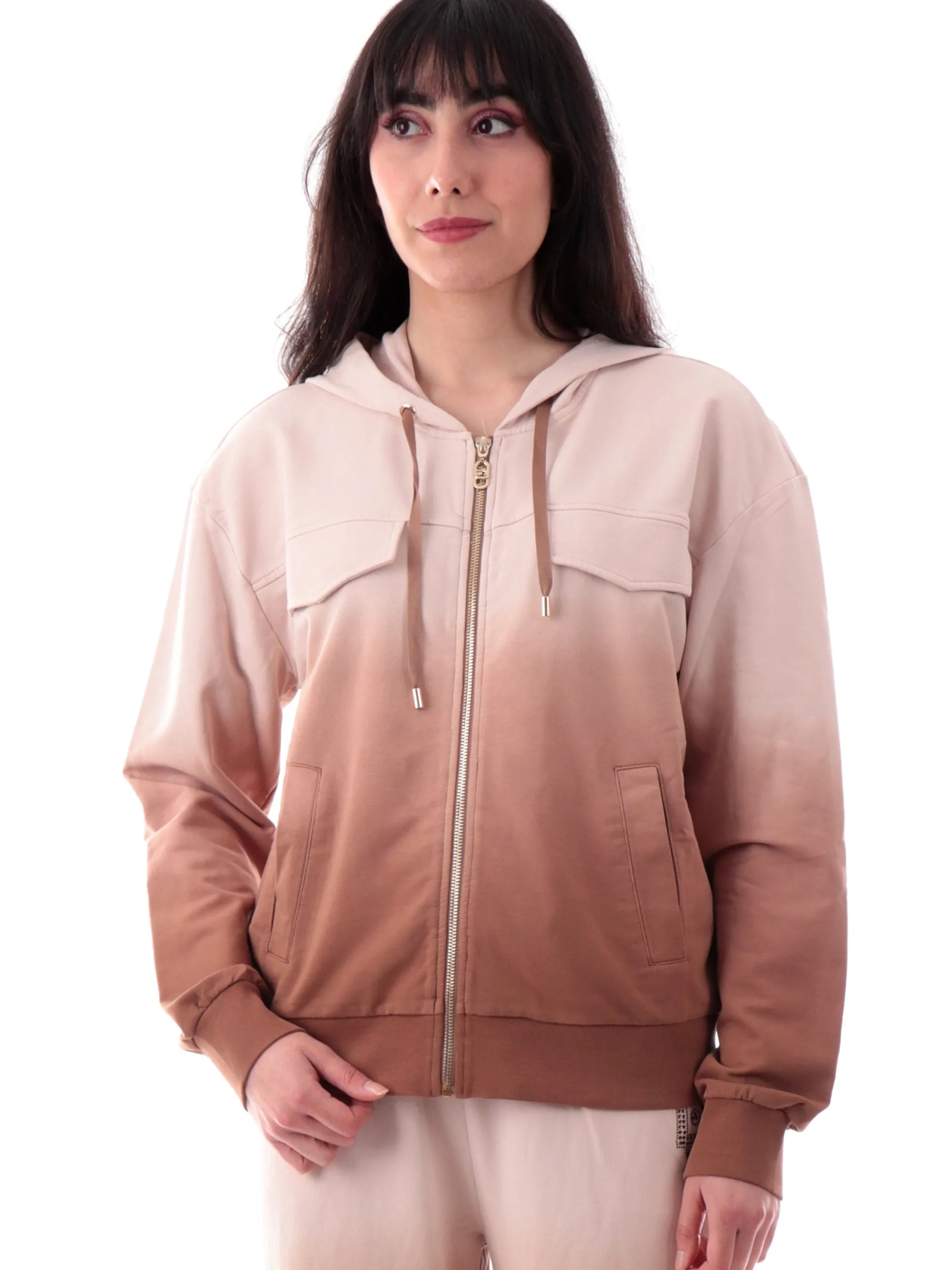 LIU JO SPORT Felpe*Felpa Liu Jo rosa cipria da donna full zip con cappuccio TA5113FS090