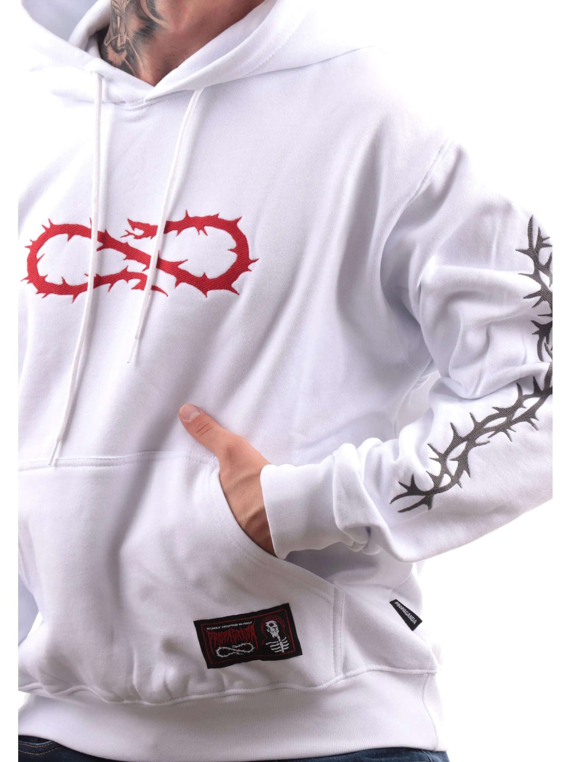 PROPAGANDA Felpe*Felpa bianca crown con cappuccio e tasche 24FWPRFE