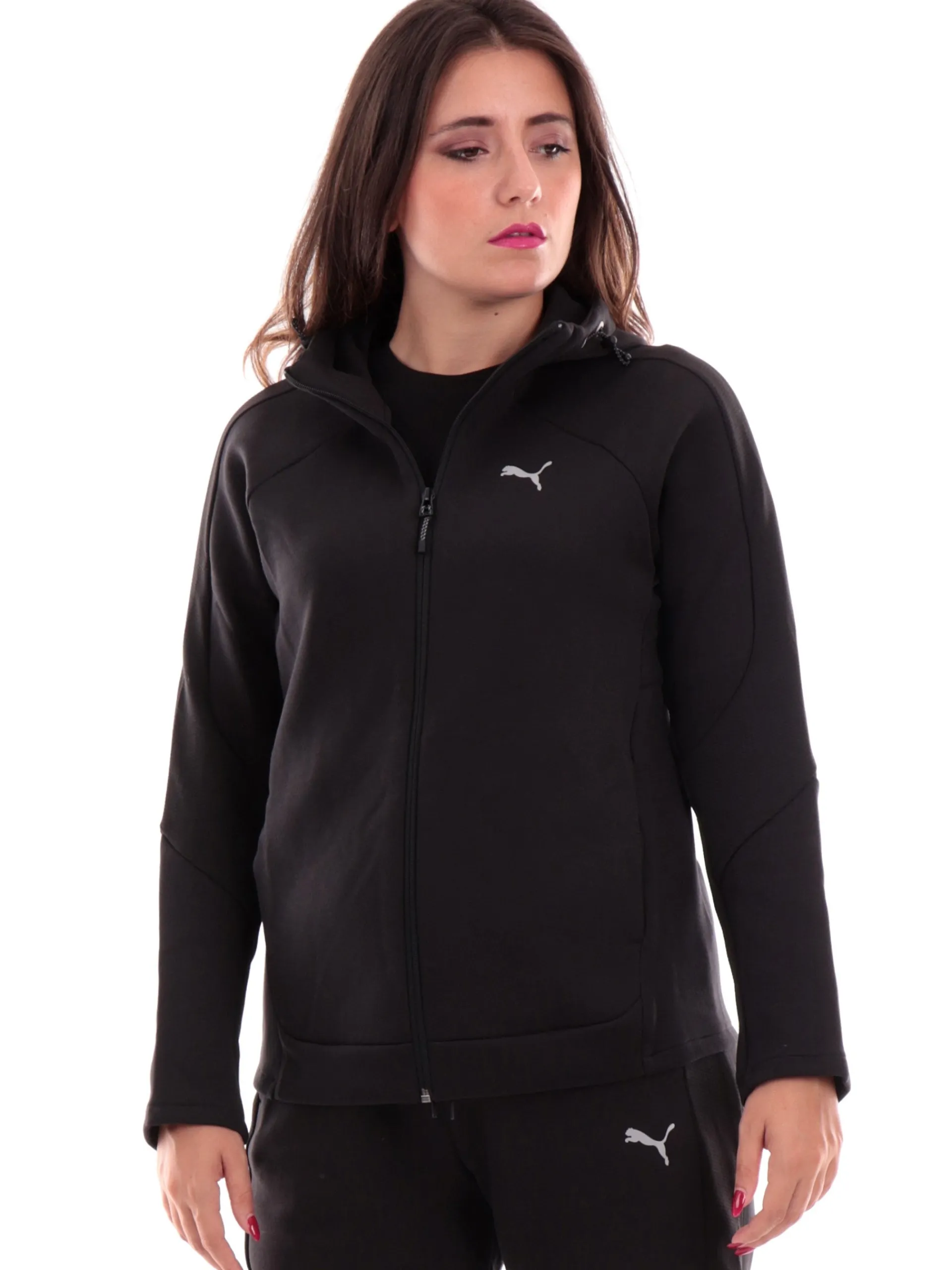 PUMA Felpe*Felpa nera da donna Evostripe full zip con cappuccio 681670
