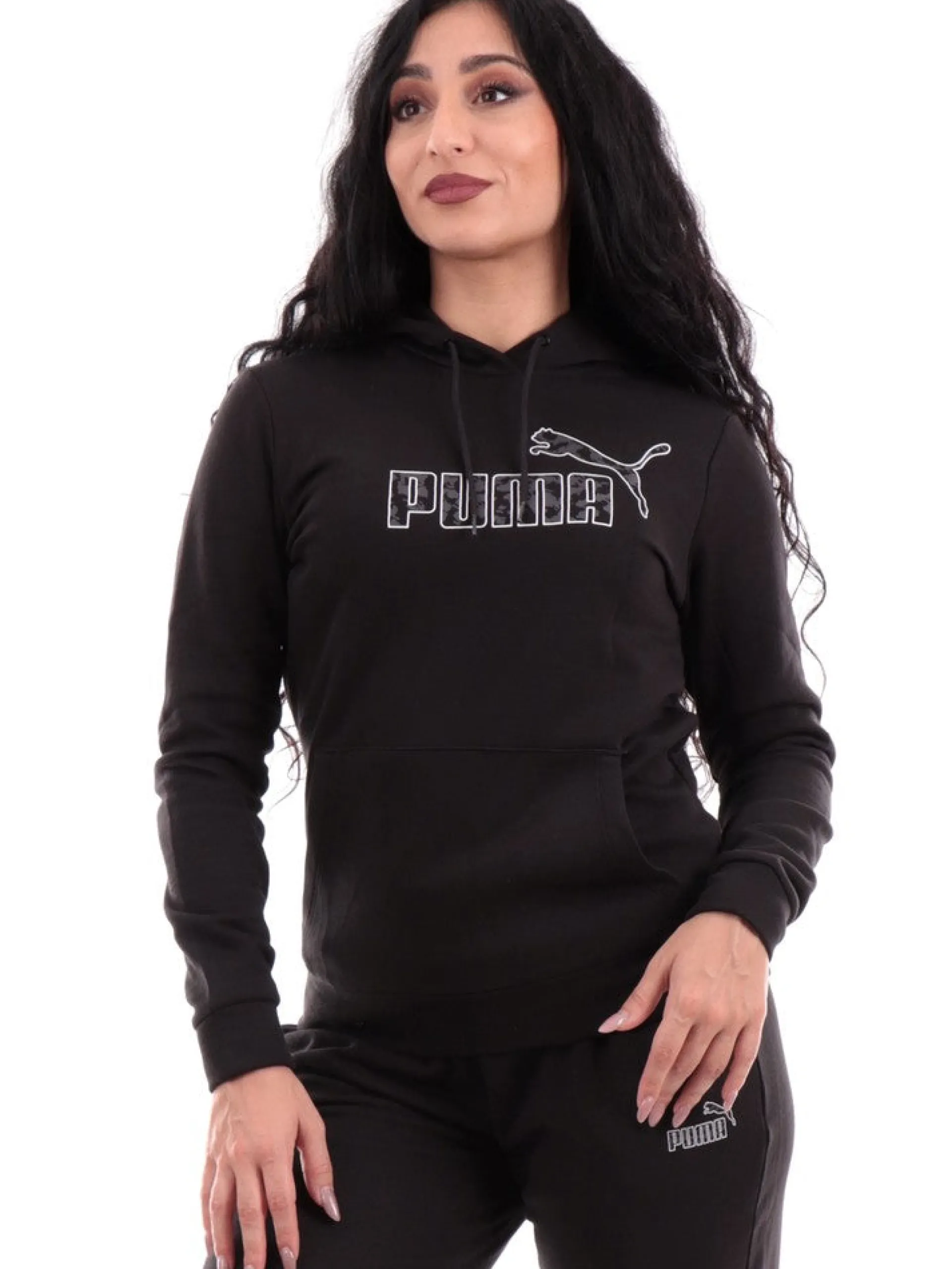 PUMA Felpe*Felpa Nera da Donna con Cappuccio e Tasche 67787201