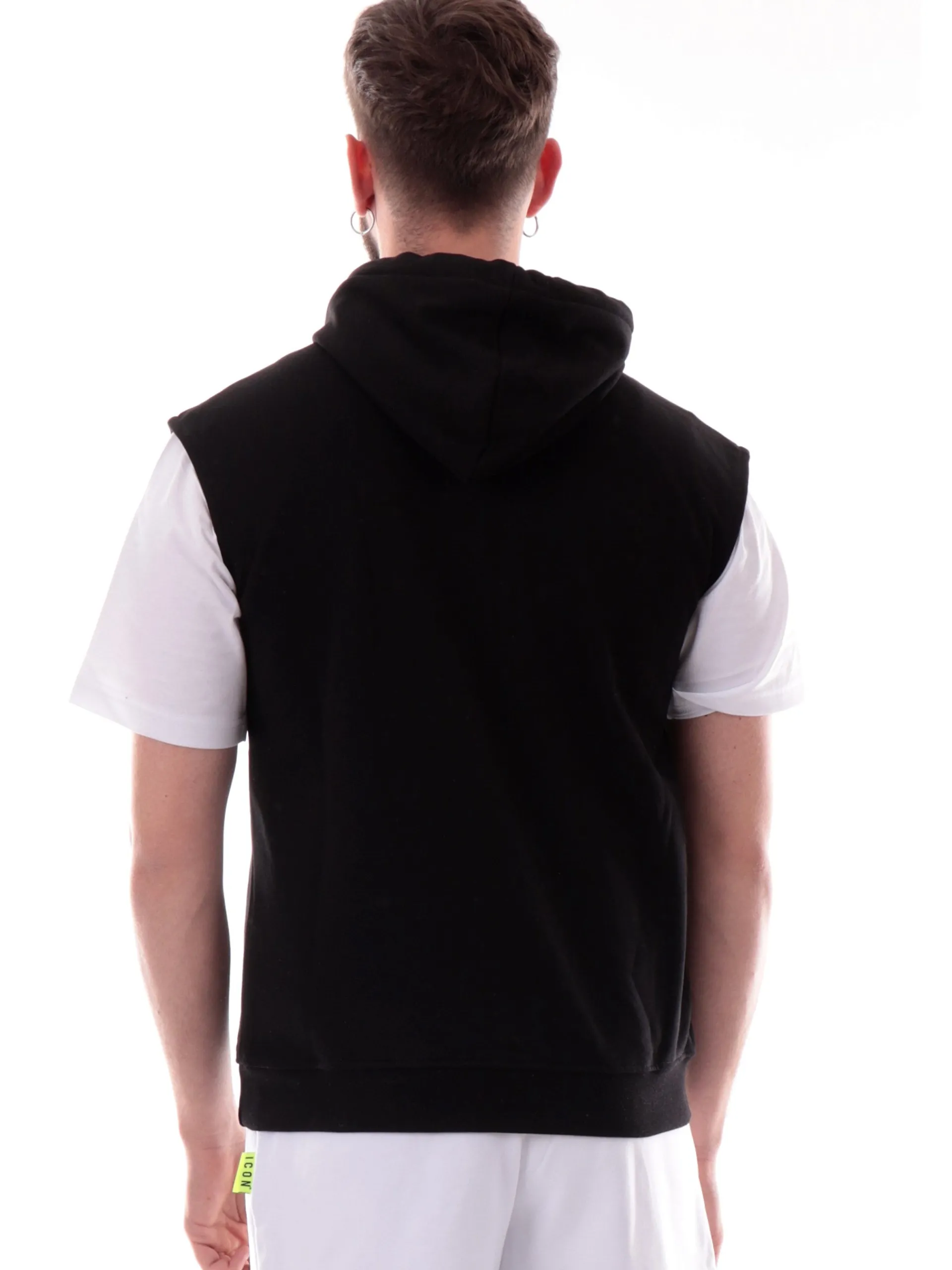 ICON Felpe*Felpa smanicata nera gilet con cappuccio logo bianco ICUS2S5F020 NERO