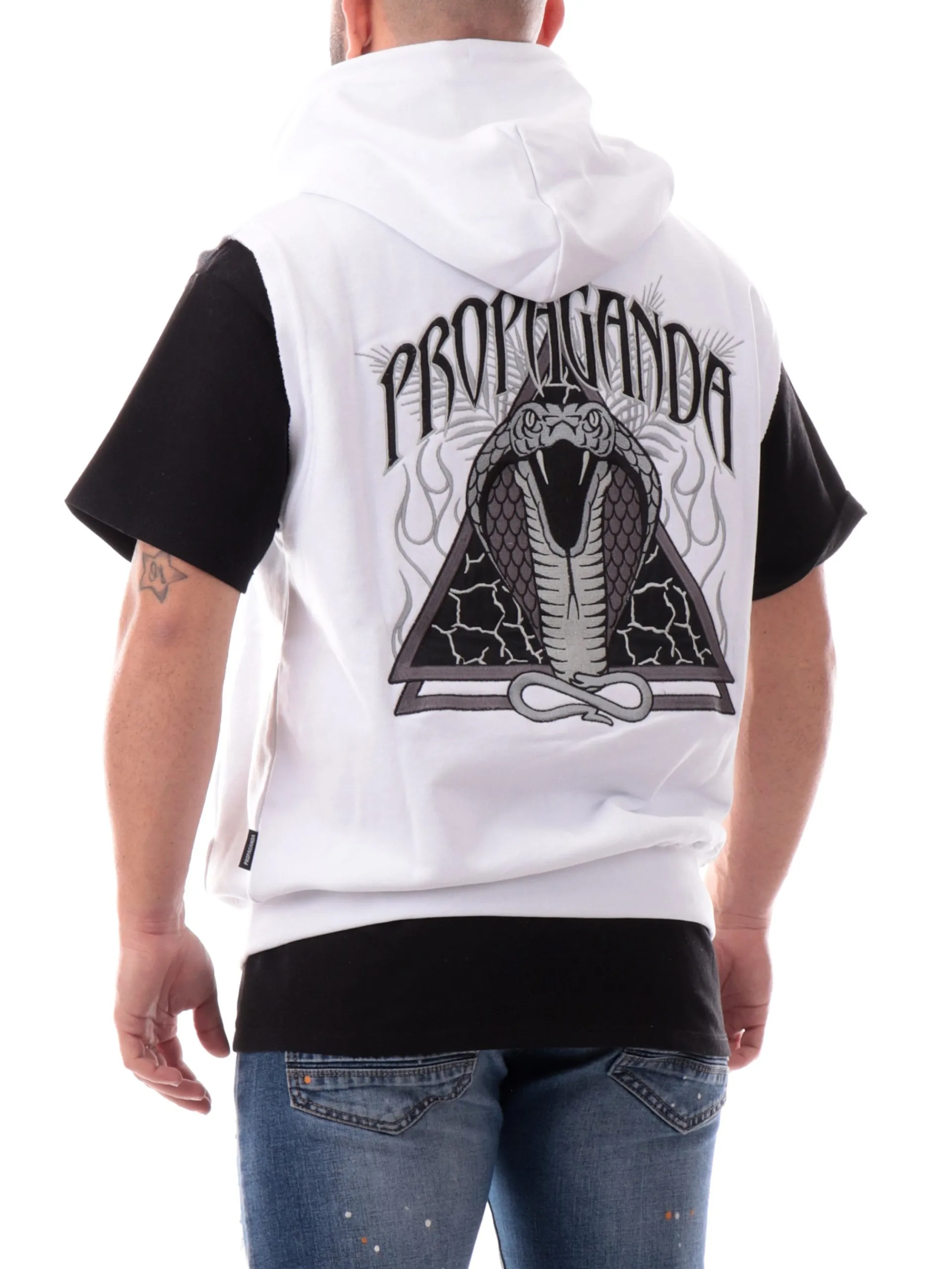 PROPAGANDA Felpe*Felpa smanicata bianca Triangle Cobrahm gilet con cappuccio 25SSPRFE