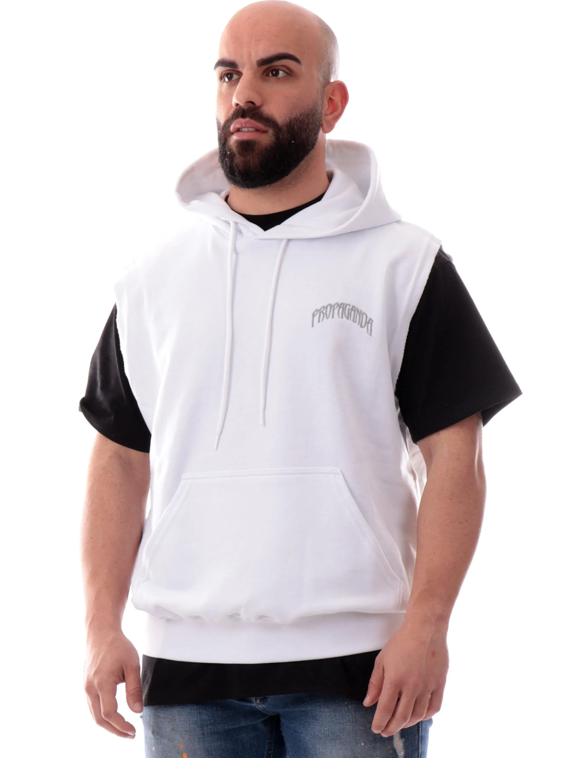 PROPAGANDA Felpe*Felpa smanicata bianca Triangle Cobrahm gilet con cappuccio 25SSPRFE