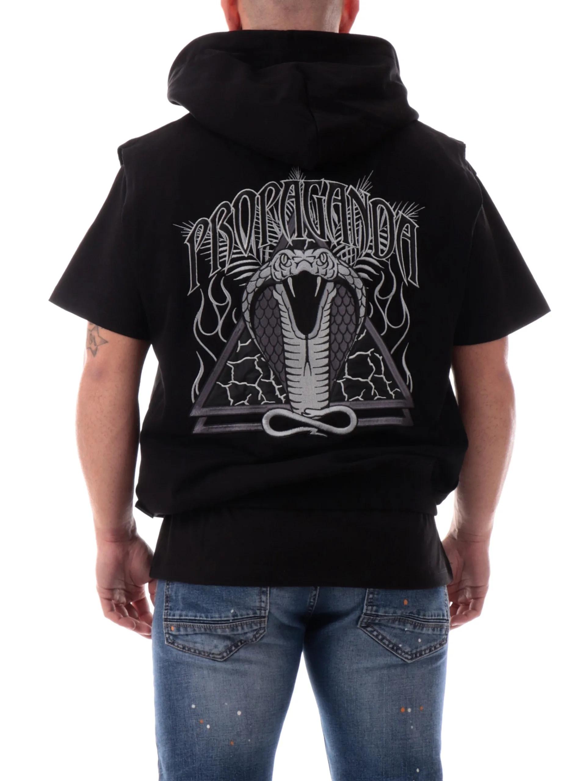 PROPAGANDA Felpe*Felpa smanicata nera Triangle Cobrahm gilet con cappuccio 25SSPRFE