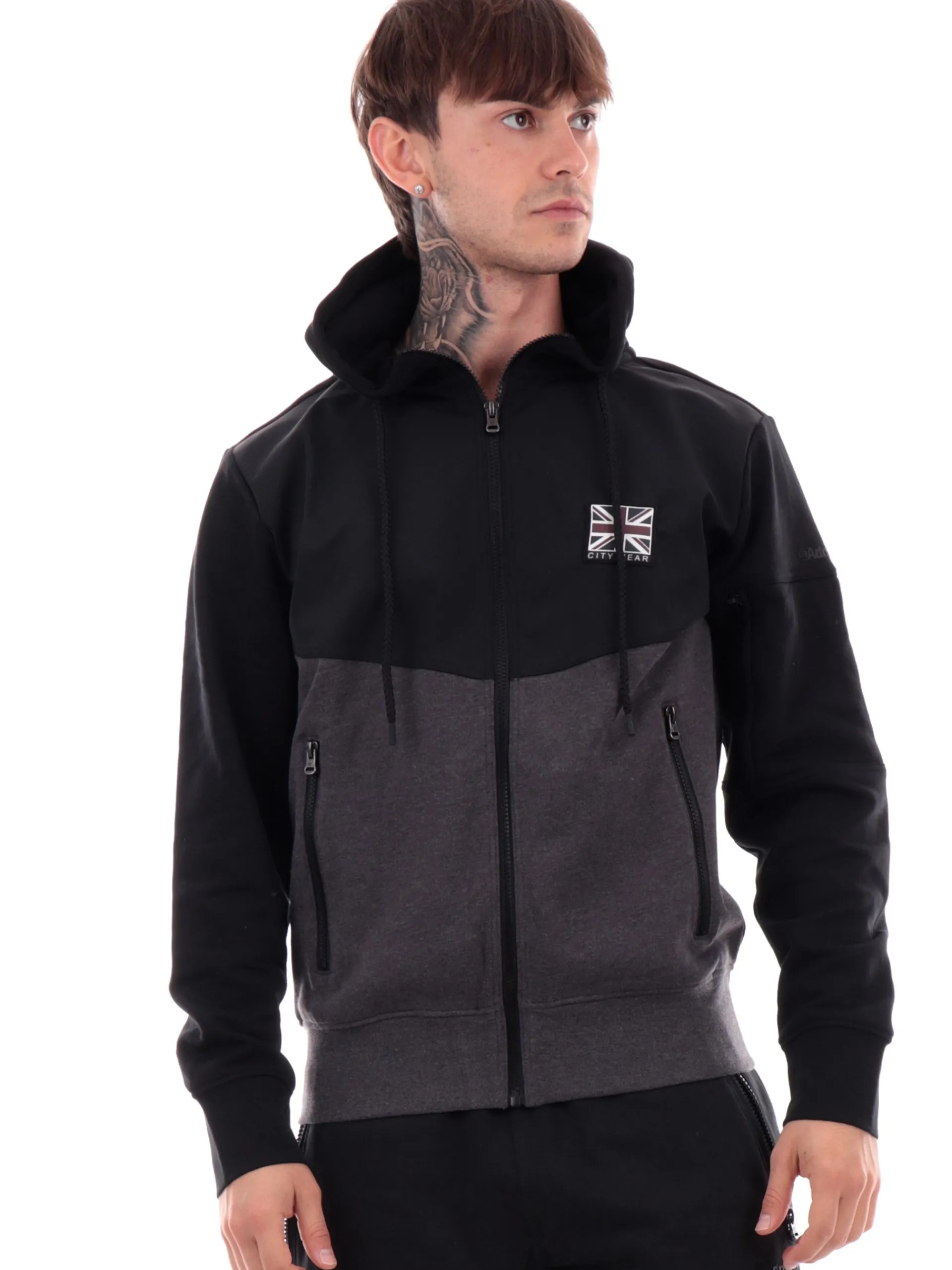 ADMIRAL Felpe*Felpa tecnica nera e grigia da uomo full zip con cappuccio AD3091