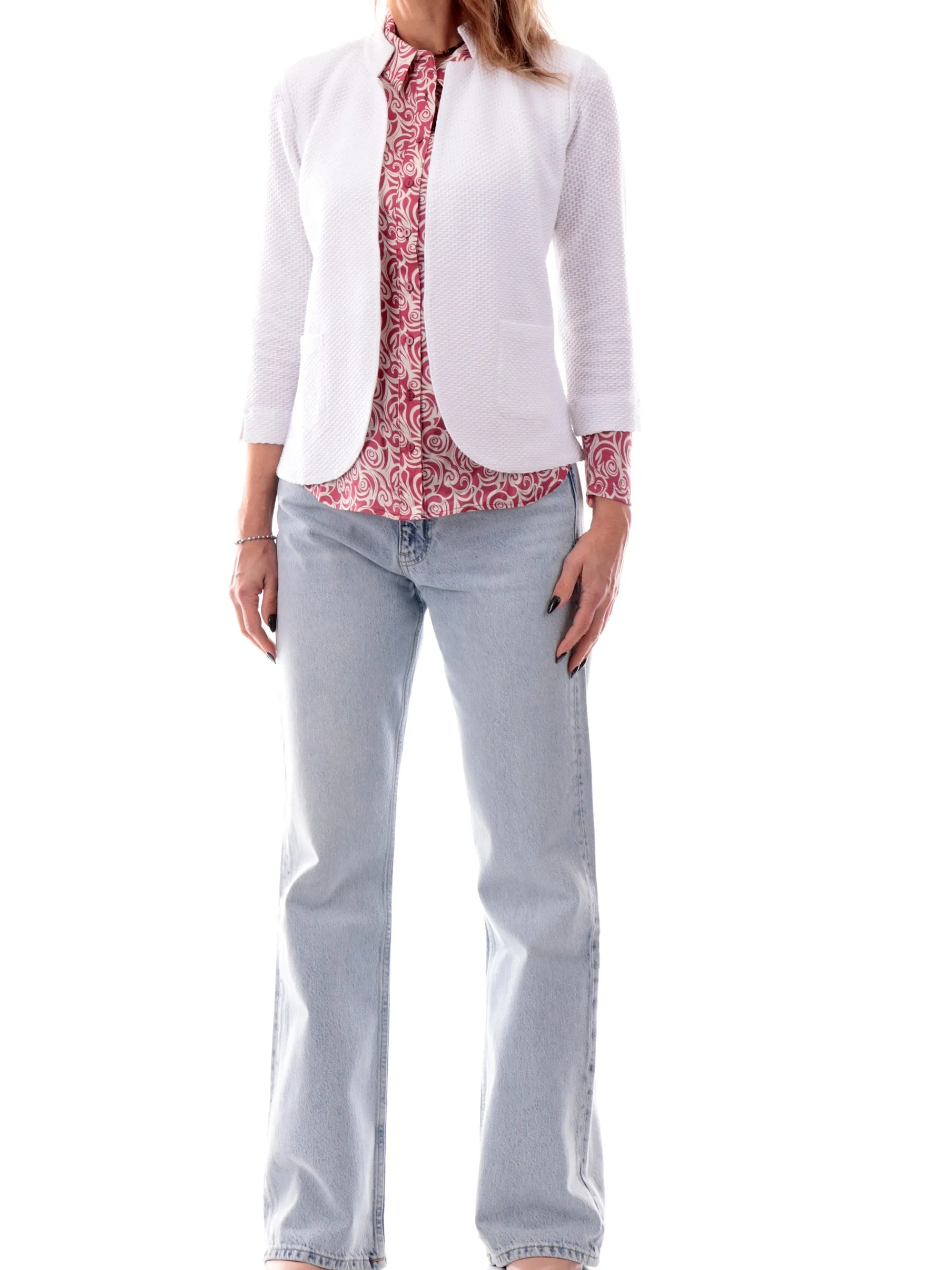 ANIS Giacche*Giacca donna nido d'ape Bianca maniche tre quarti 251W1154 001