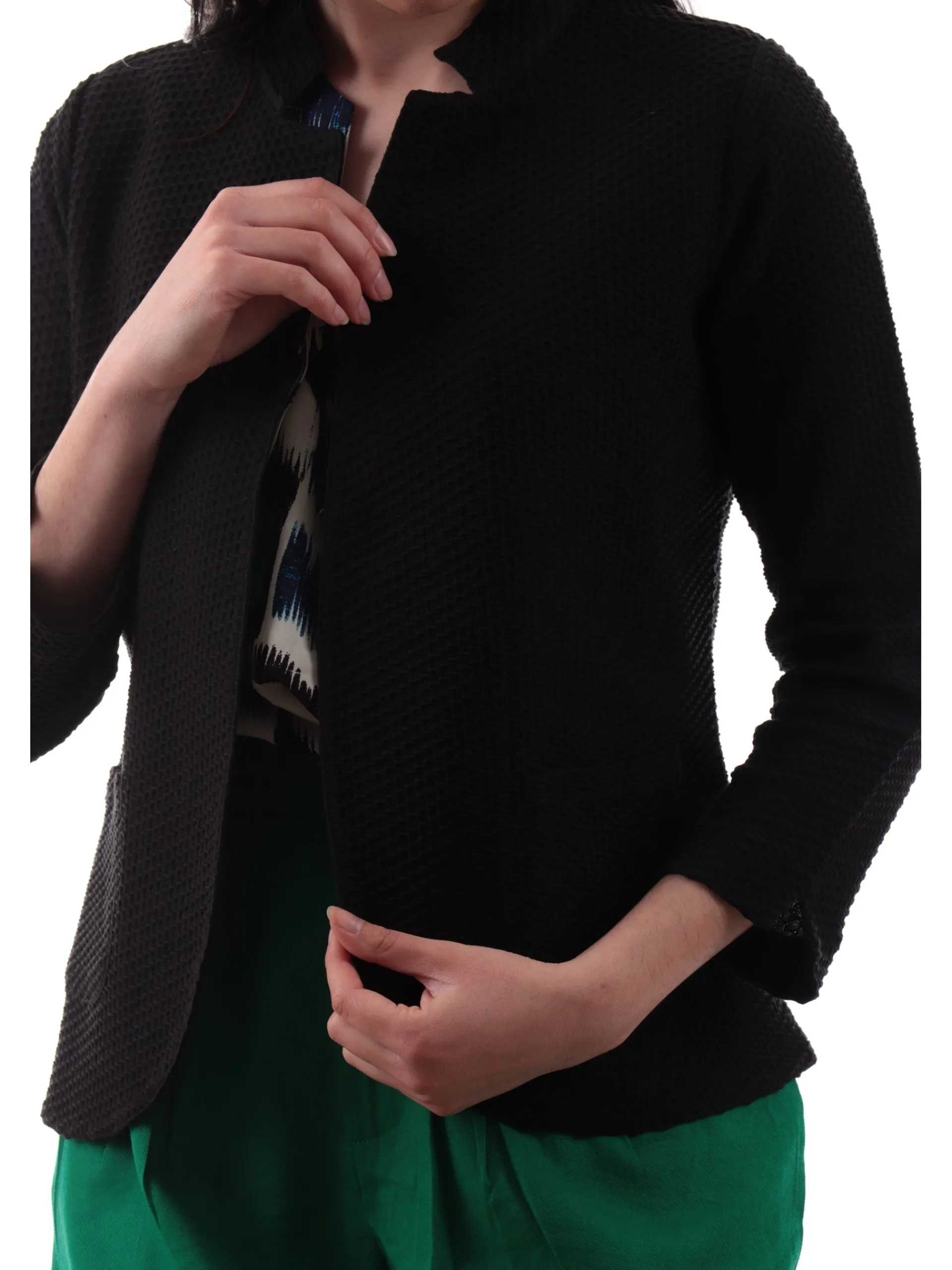 ANIS Giacche*Giacca donna nido d'ape nera maniche tre quarti 251W1154